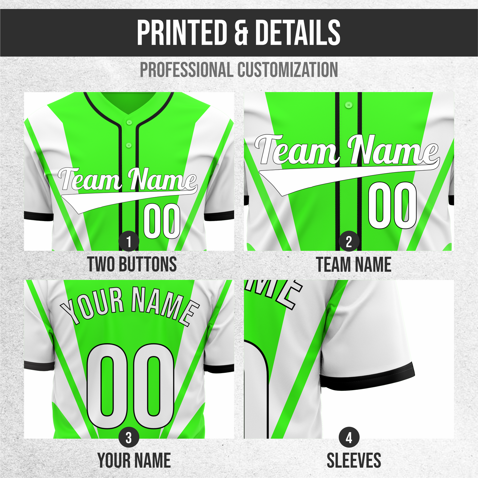 Custom Panel Flow Baseball Neon Green Sports Jersey Personalized Uniform with Name & Number