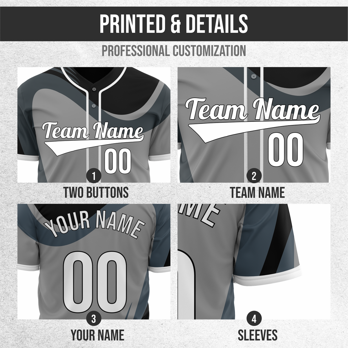 Custom Heritage Flow Baseball Grey Sports Jersey Personalized Uniform with Name & Number
