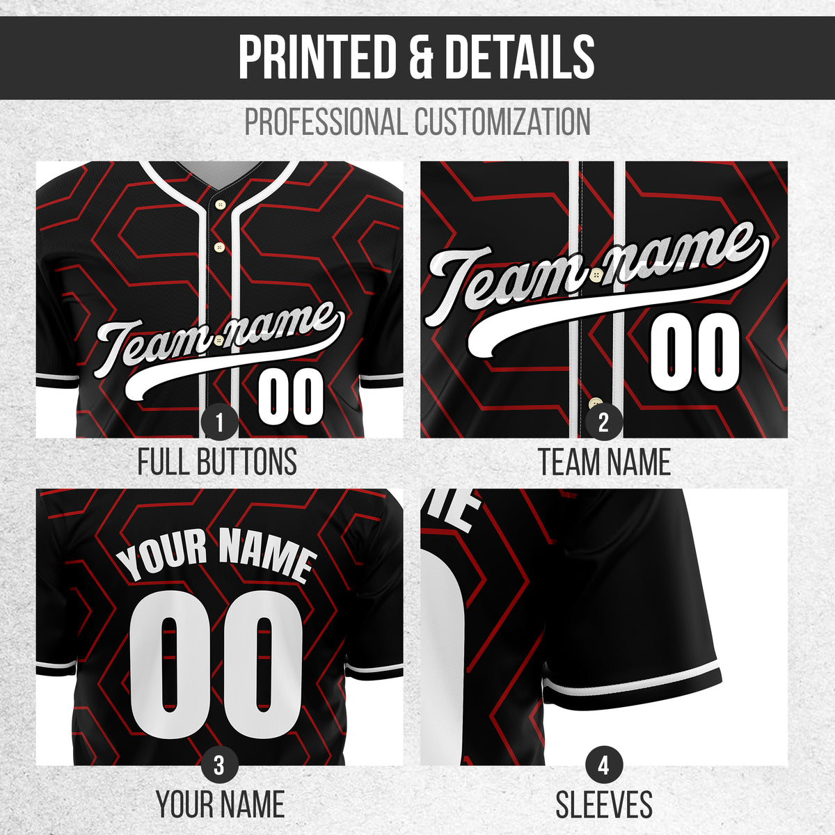 Custom Rhombus Rush Black Baseball Sports Jersey Personalized Uniform with Name & Number