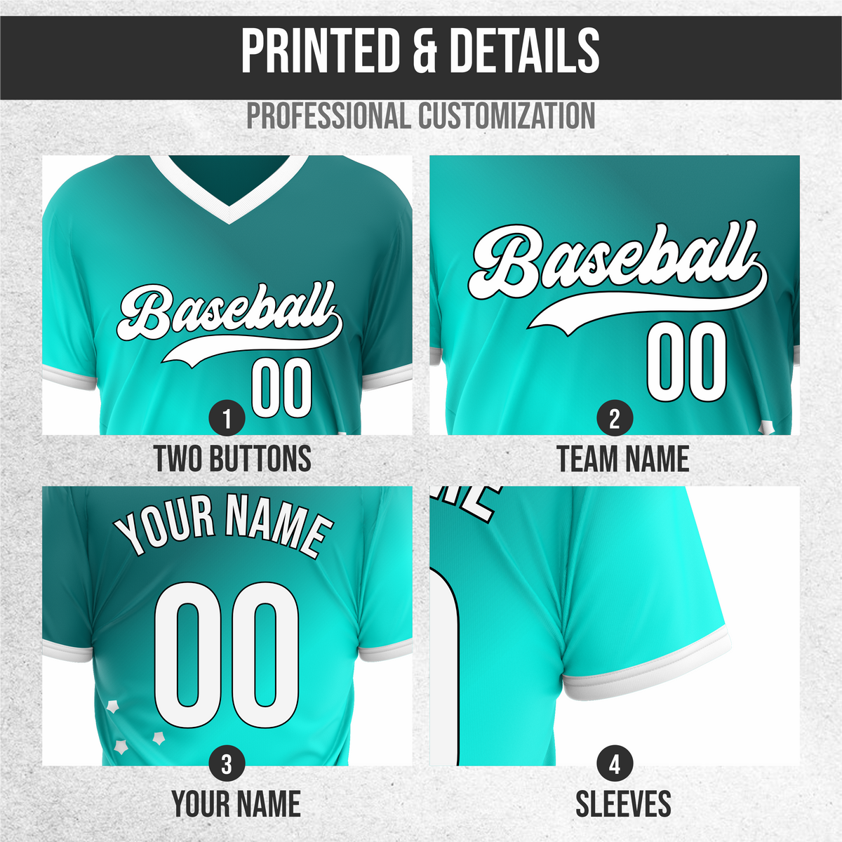 Custom Twilight Stars Baseball Aqua Sports Jersey Personalized Uniform with Name & Number