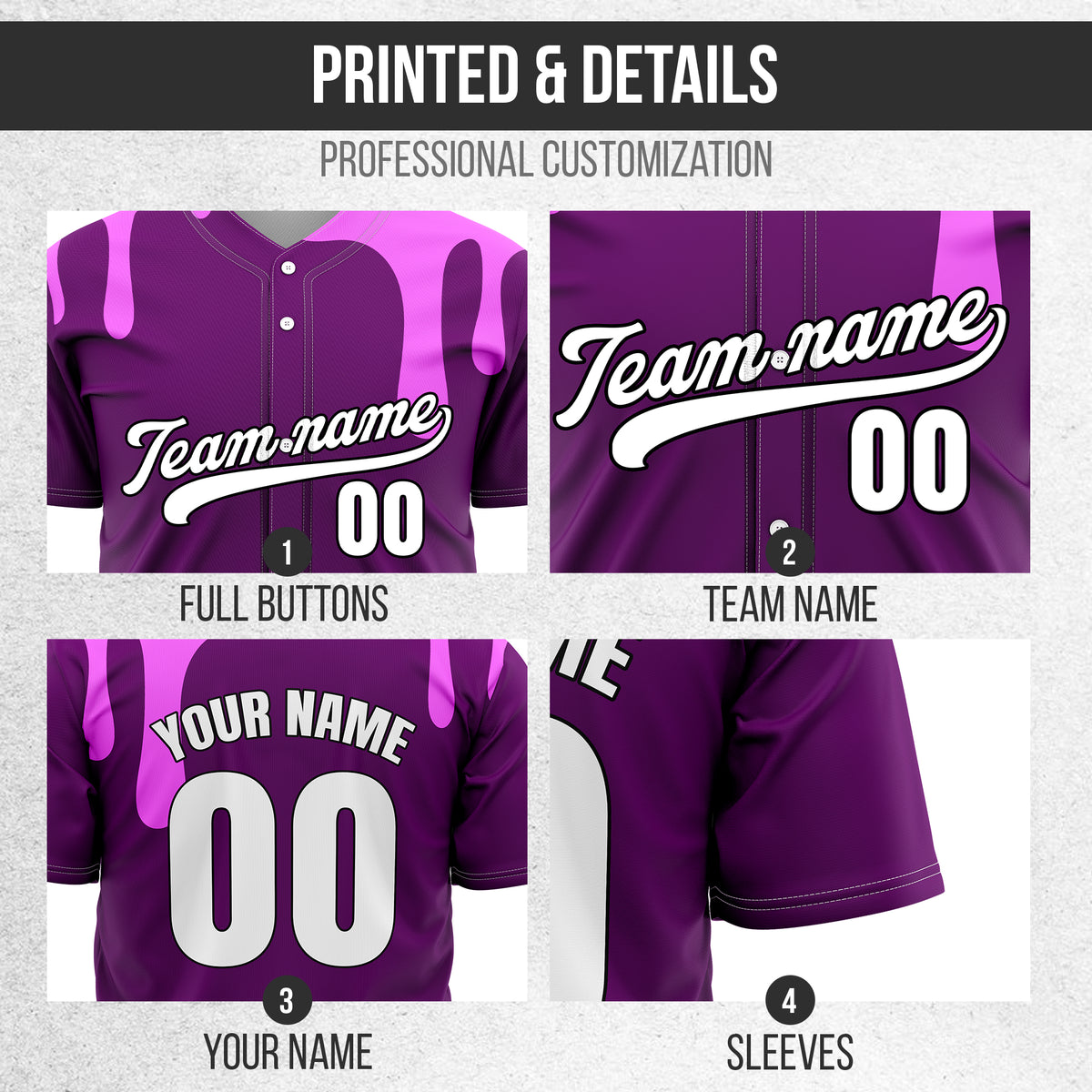 Custom Ink Dripline Purple Sports Jersey Personalized Uniform with Name & Number