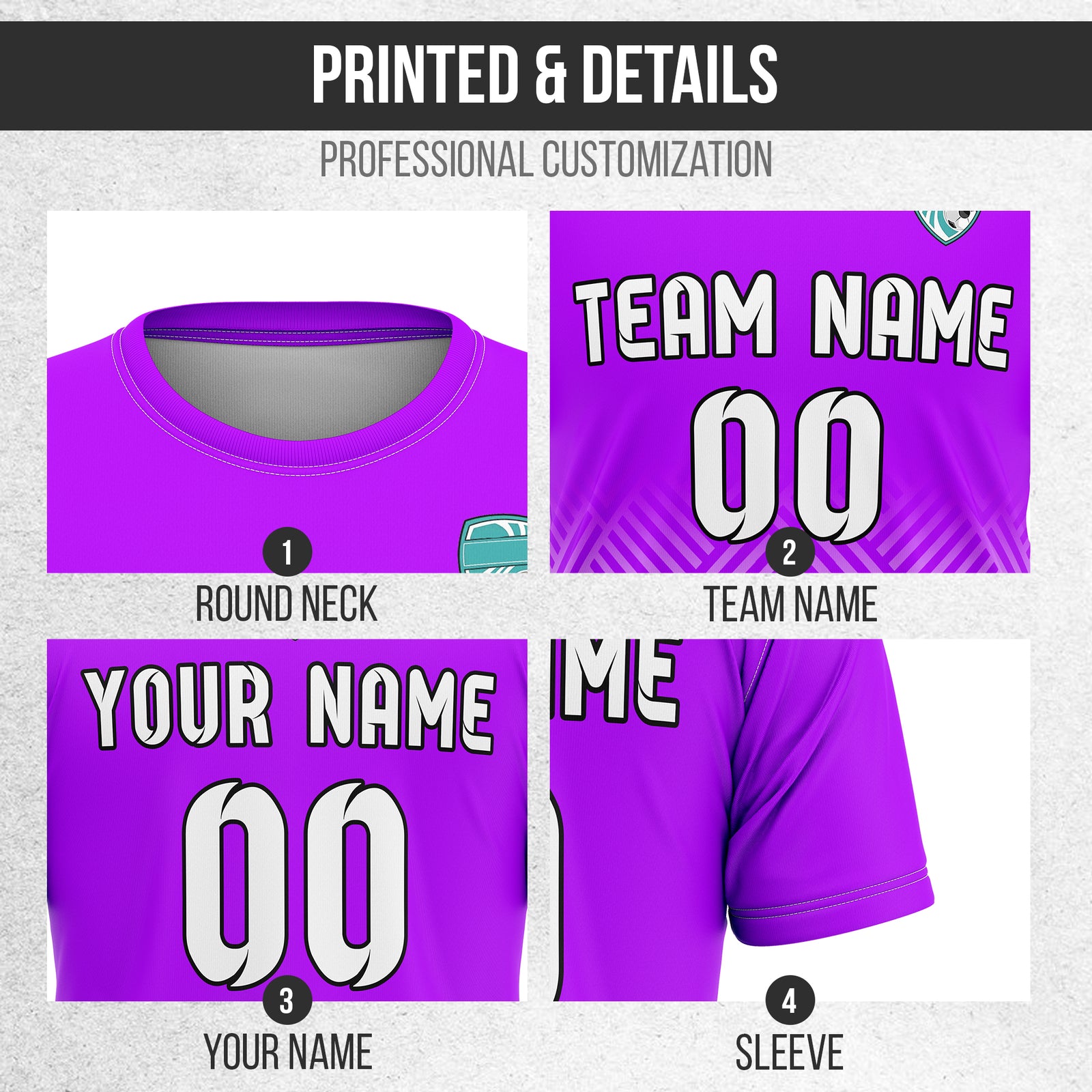 Custom Shadow Line R Side Pattern Soccer Purple Sport Tops Jersey