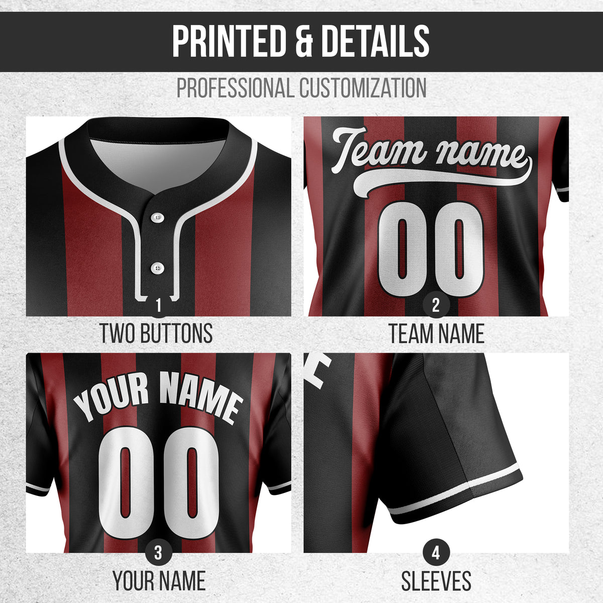 Custom Dual Stripe Black Baseball Sports Jersey Personalized Uniform with Name & Number