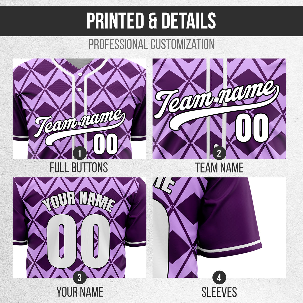 Custom Rhombus Blaze Purple Baseball Sports Jersey Personalized Uniform with Name & Number