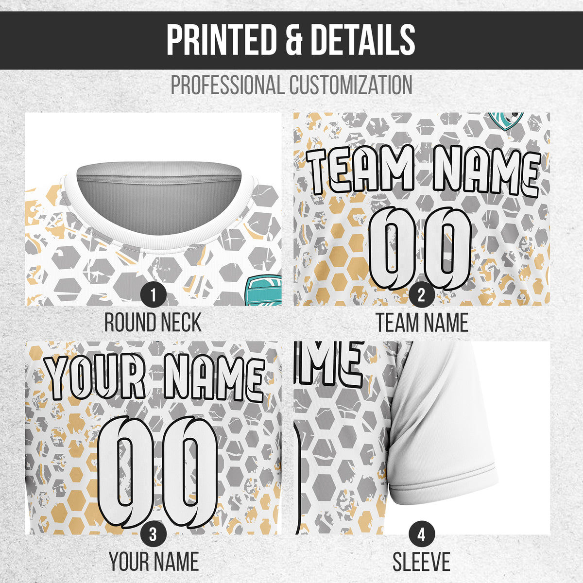 Custom Hex R-Full Pattern Soccer White Sport Tops Jersey
