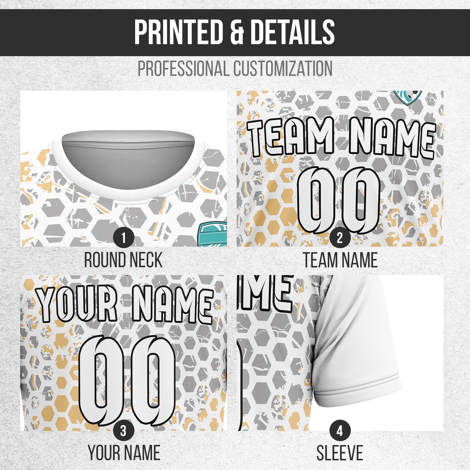 Custom Hex R-Full Pattern Soccer White Sport Tops Jersey