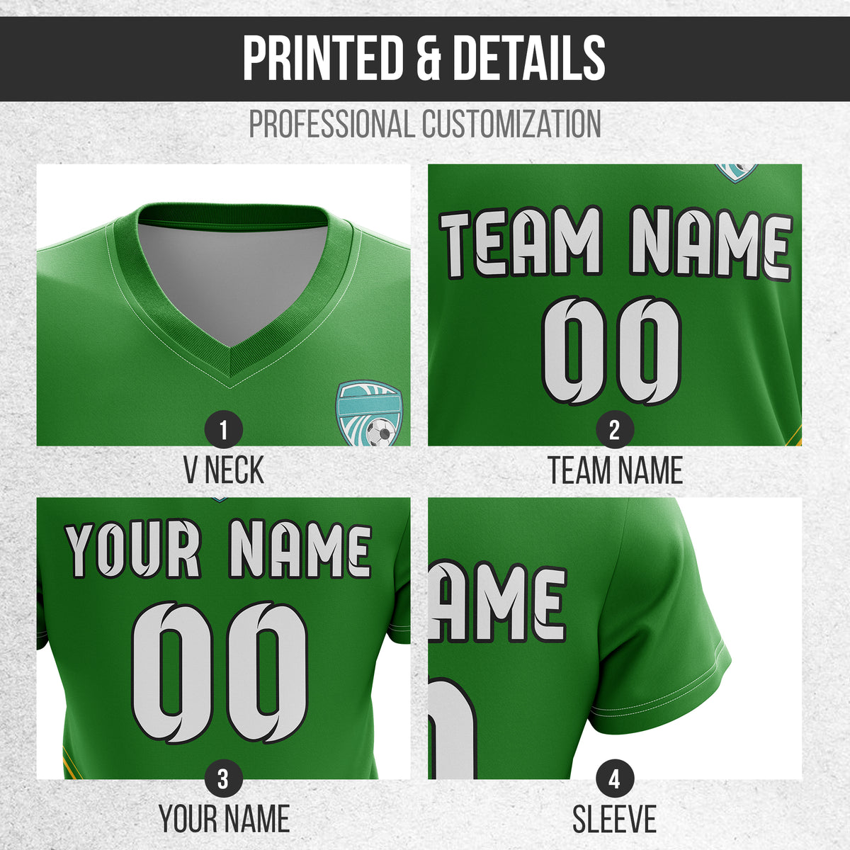 Custom WaveLine Stripe V-Neck Green Soccer sport Tops Jersey