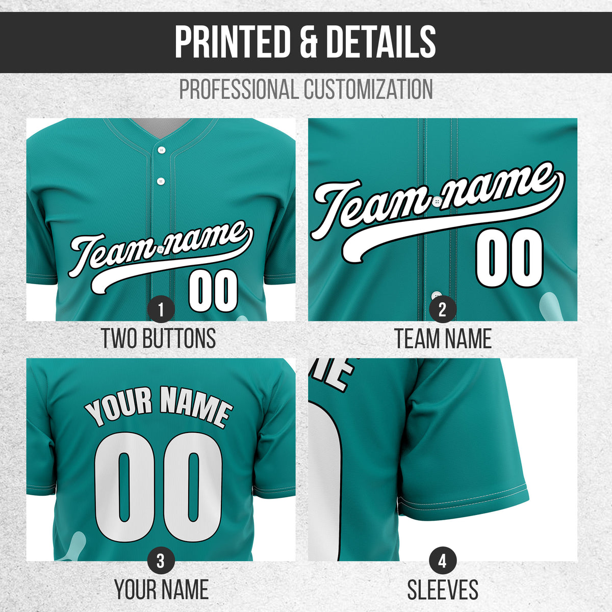 Custom Wave Teal Baseball Sport Jersey Personalized Uniform with Name & Number