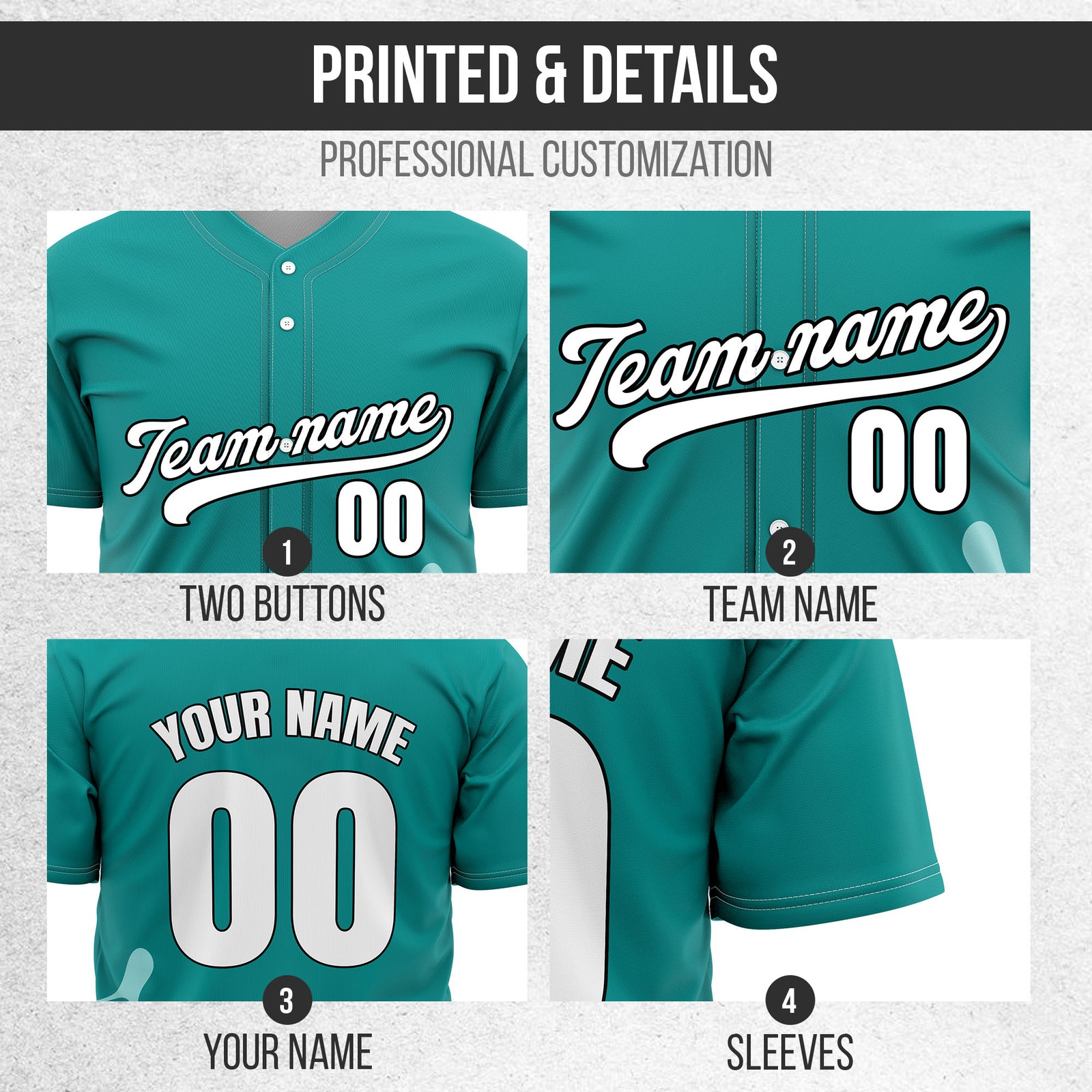 Custom Wave Teal Baseball Sport Jersey Personalized Uniform with Name & Number