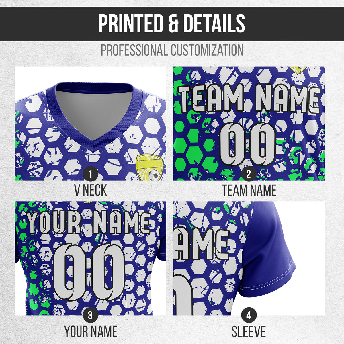 Custom Hex V-Full Pattern Navy Soccer sport Tops Jersey
