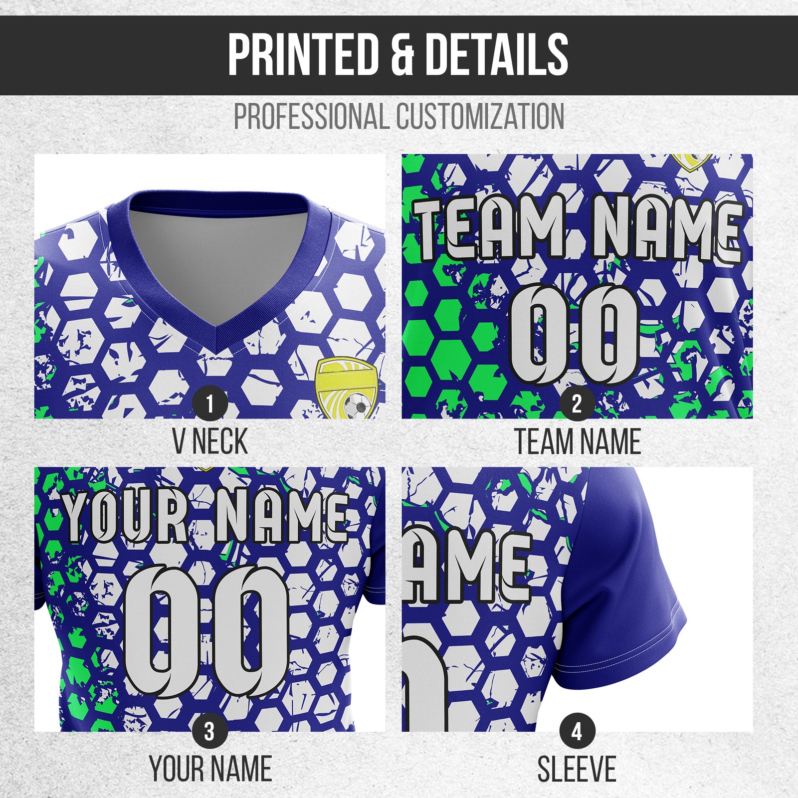 Custom Hex V-Full Pattern Navy Soccer sport Tops Jersey