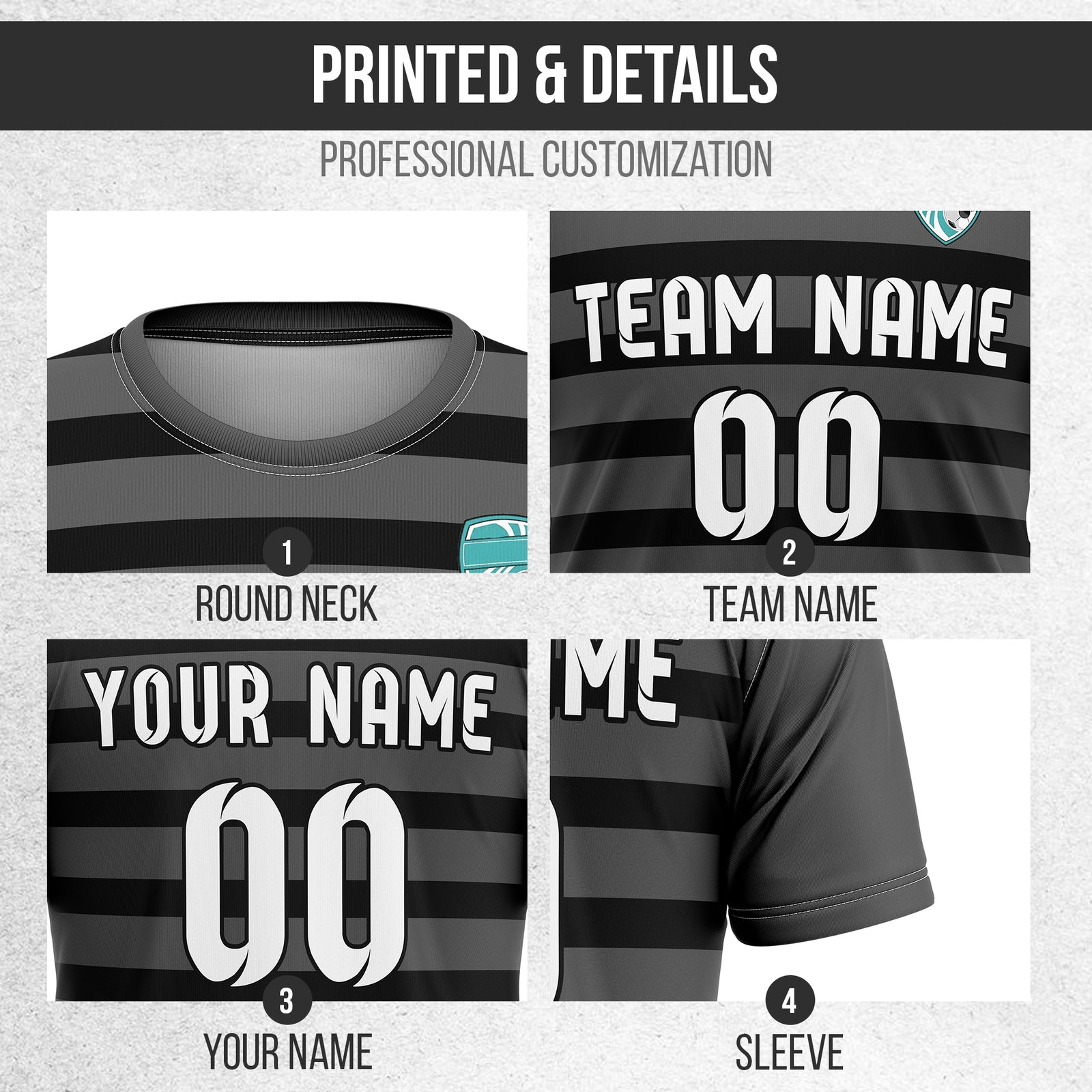 Custom Royal Stripe Dark Grey Soccer sport Tops Jersey