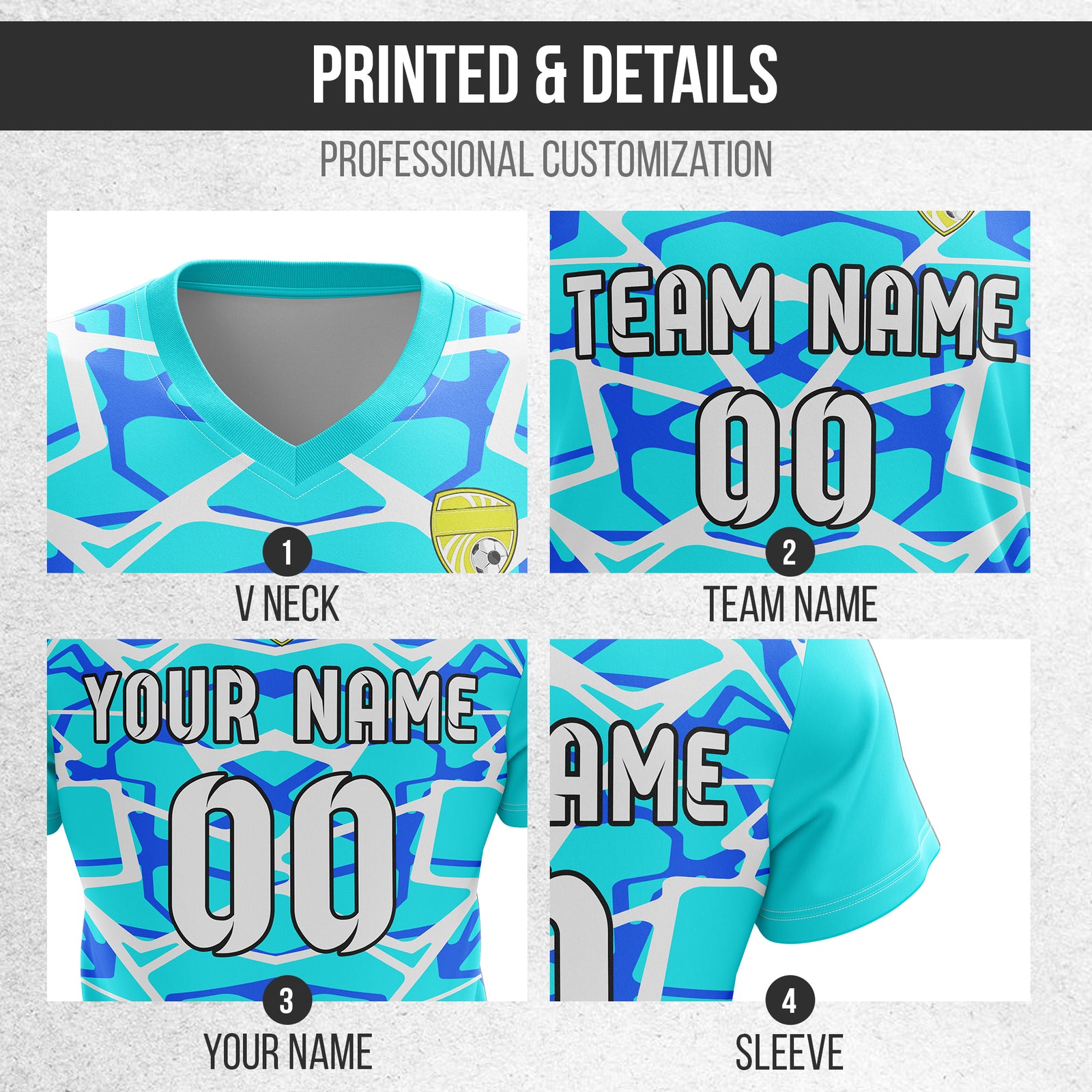 Custom Wild Pulse V-Full Pattern Aqua Soccer sport Tops Jersey