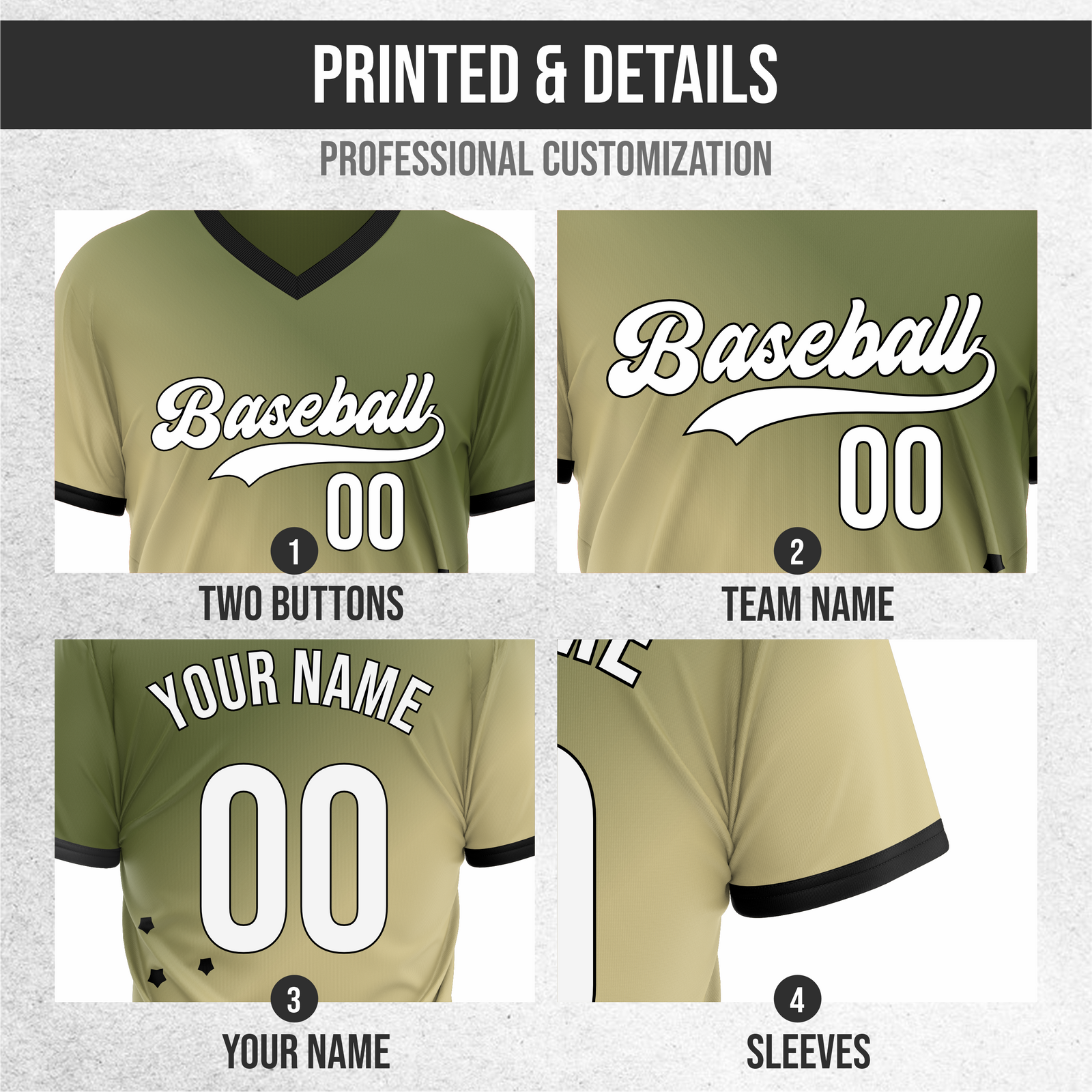 Custom Twilight Stars Baseball Khaki Sports Jersey Personalized Uniform with Name & Number