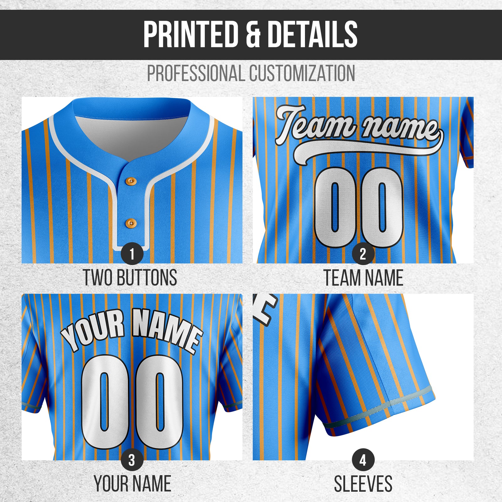 Custom Pinstripe Baseball Blue Sports Jersey Personalized Uniform with Name & Number