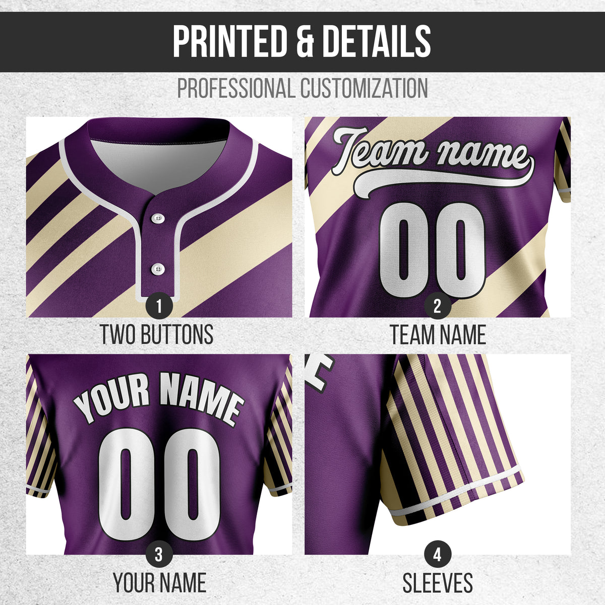 Custom Vibe Split Purple Baseball Sports Jersey Personalized Uniform with Name & Number