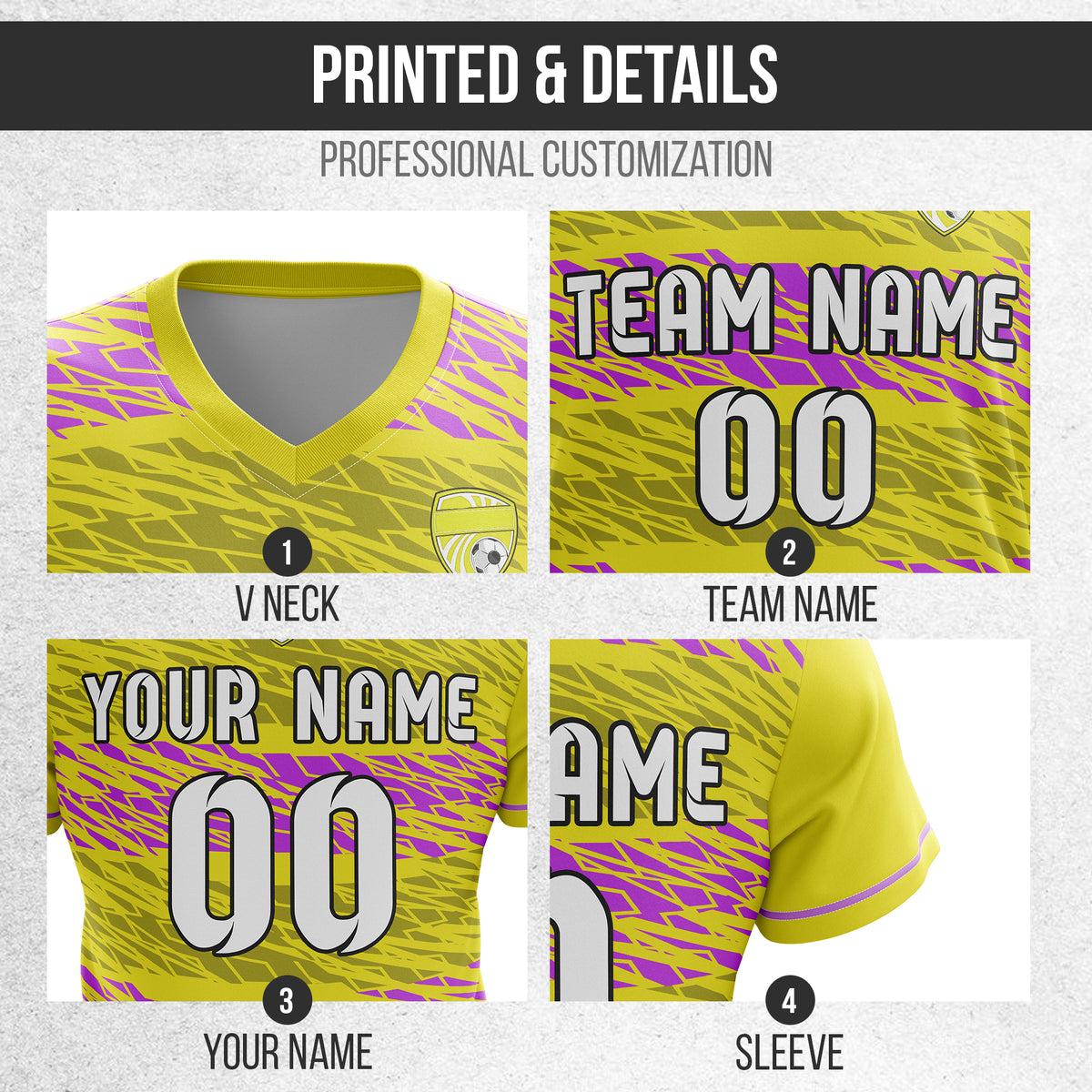 Custom Flare Strike V-Full Pattern Yellow Soccer sport Tops Jersey