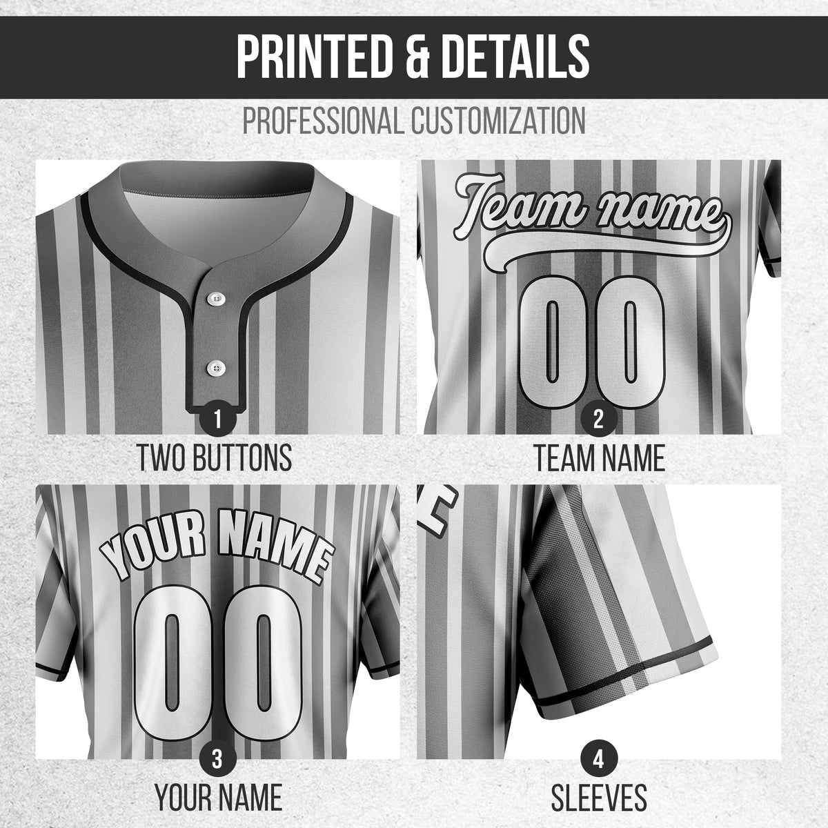 Custom Stripe Fusion Grey Baseball Sports Jersey Personalized Uniform with Name & Number