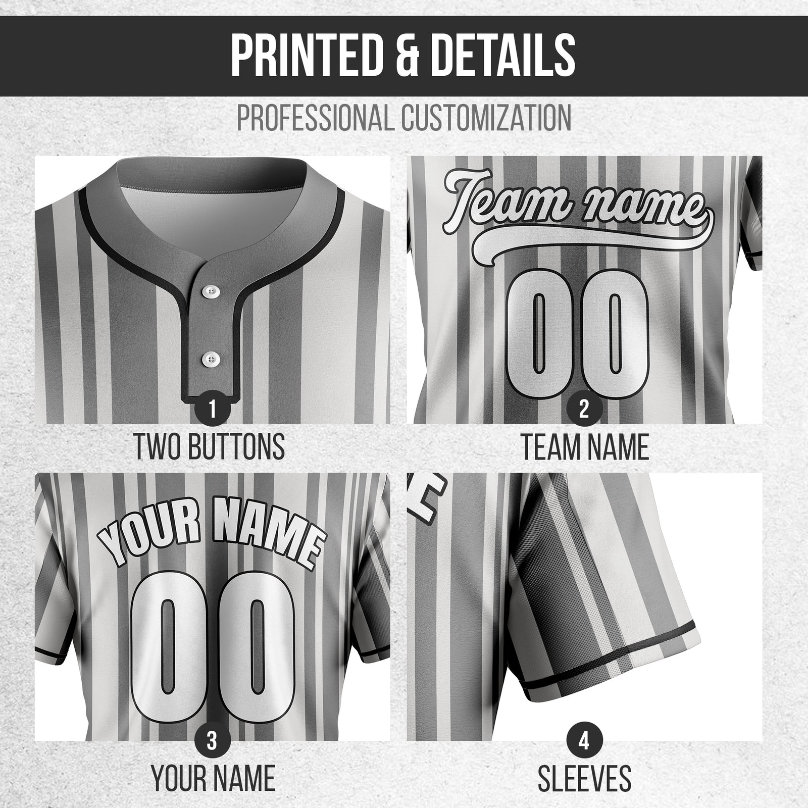 Custom Stripe Fusion Grey Baseball Sports Jersey Personalized Uniform with Name & Number