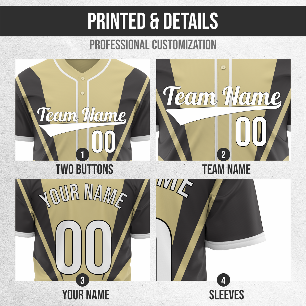 Custom Panel Flow Baseball Khaki Sports Jersey Personalized Uniform with Name & Number