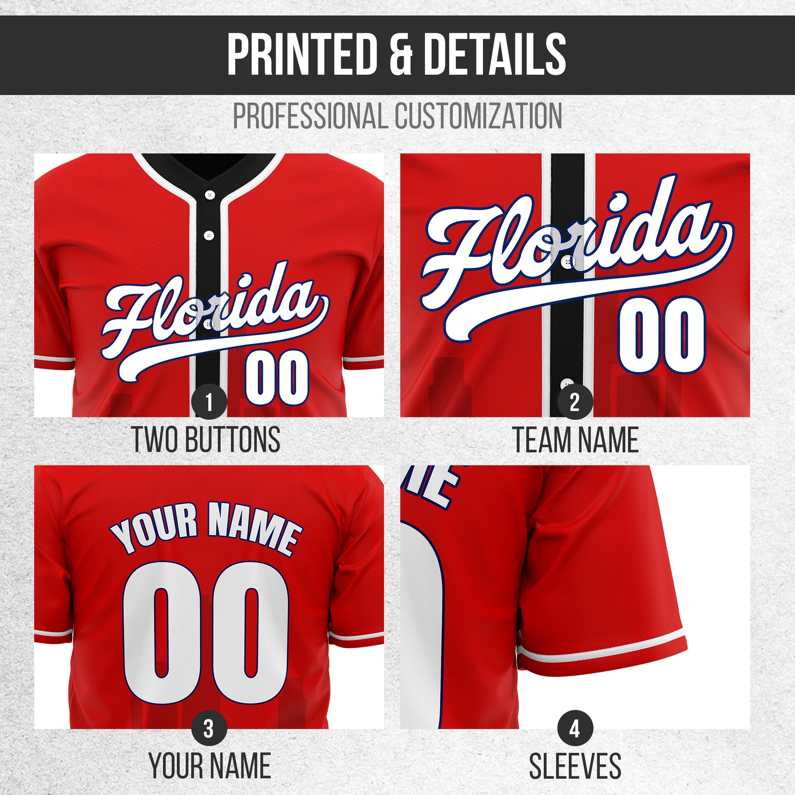 Custom City Flux Red Baseball Sports Jersey Personalized Uniform with Name & Number