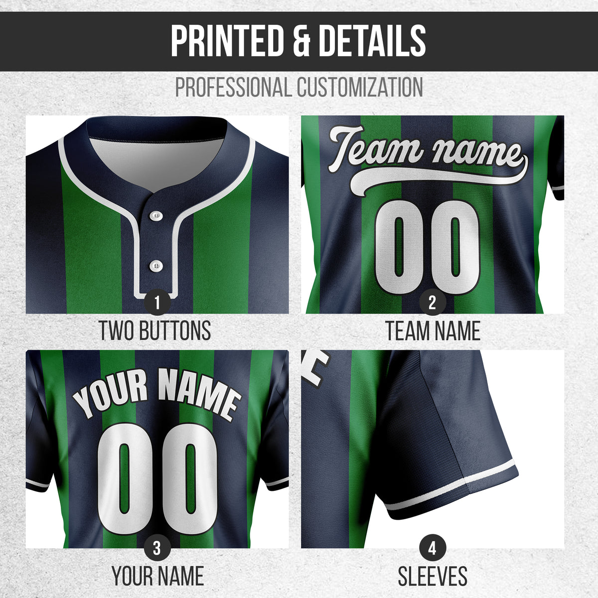 Custom Dual Stripe Navy Baseball Sports Jersey Personalized Uniform with Name & Number