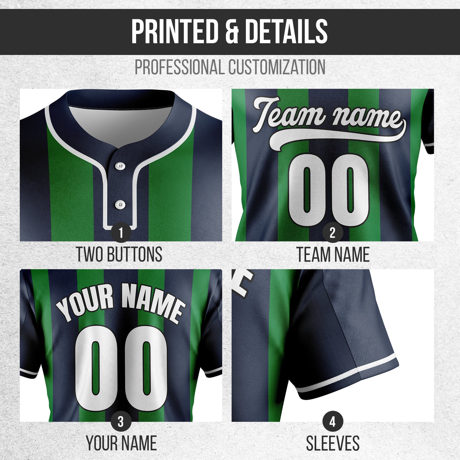 Custom Dual Stripe Navy Baseball Sports Jersey Personalized Uniform with Name & Number