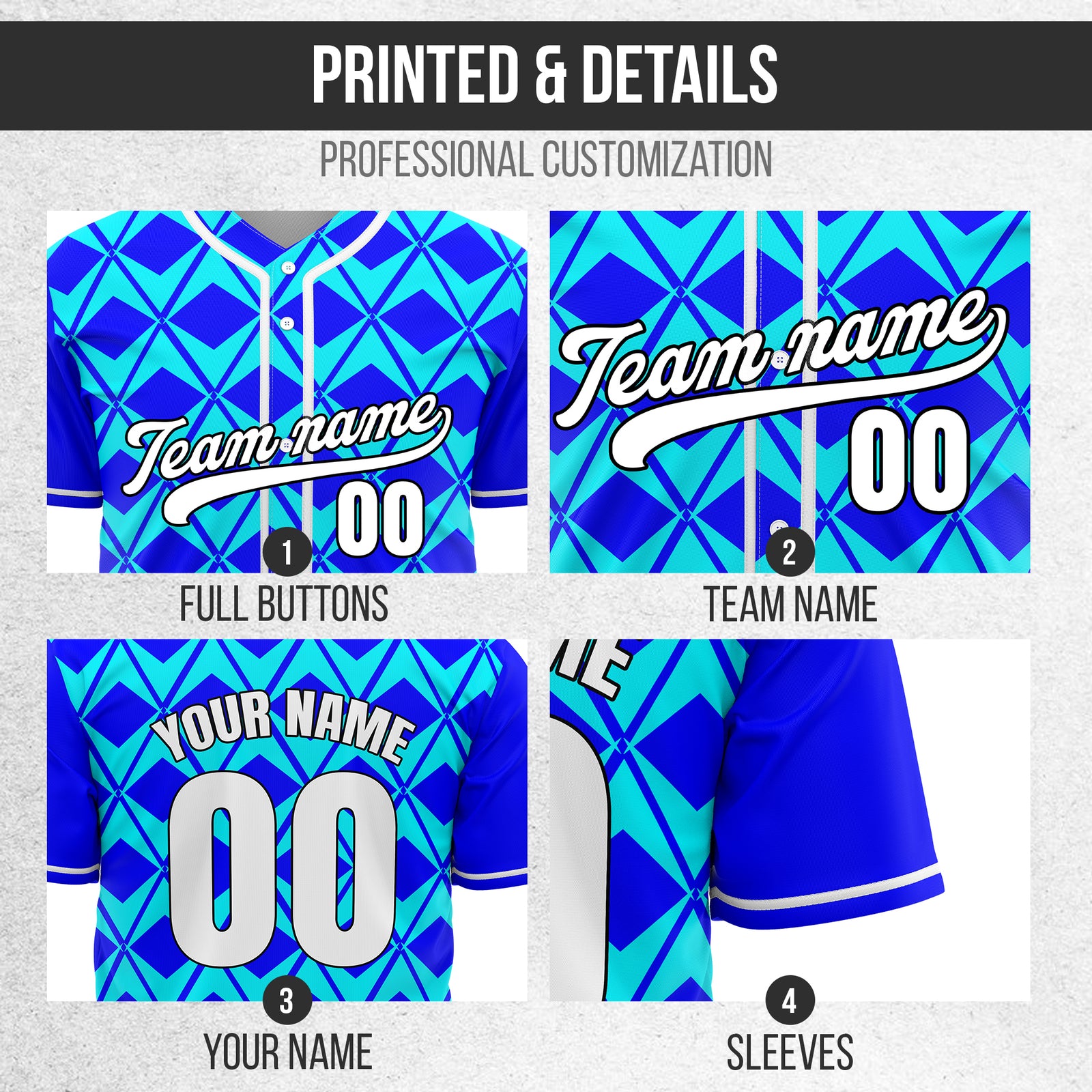 Custom Rhombus Blaze Blue Baseball Sports Jersey Personalized Uniform with Name & Number
