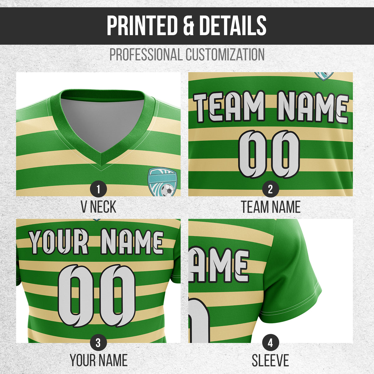 Custom Royal Stripe V-Neck Green Soccer sport Tops Jersey