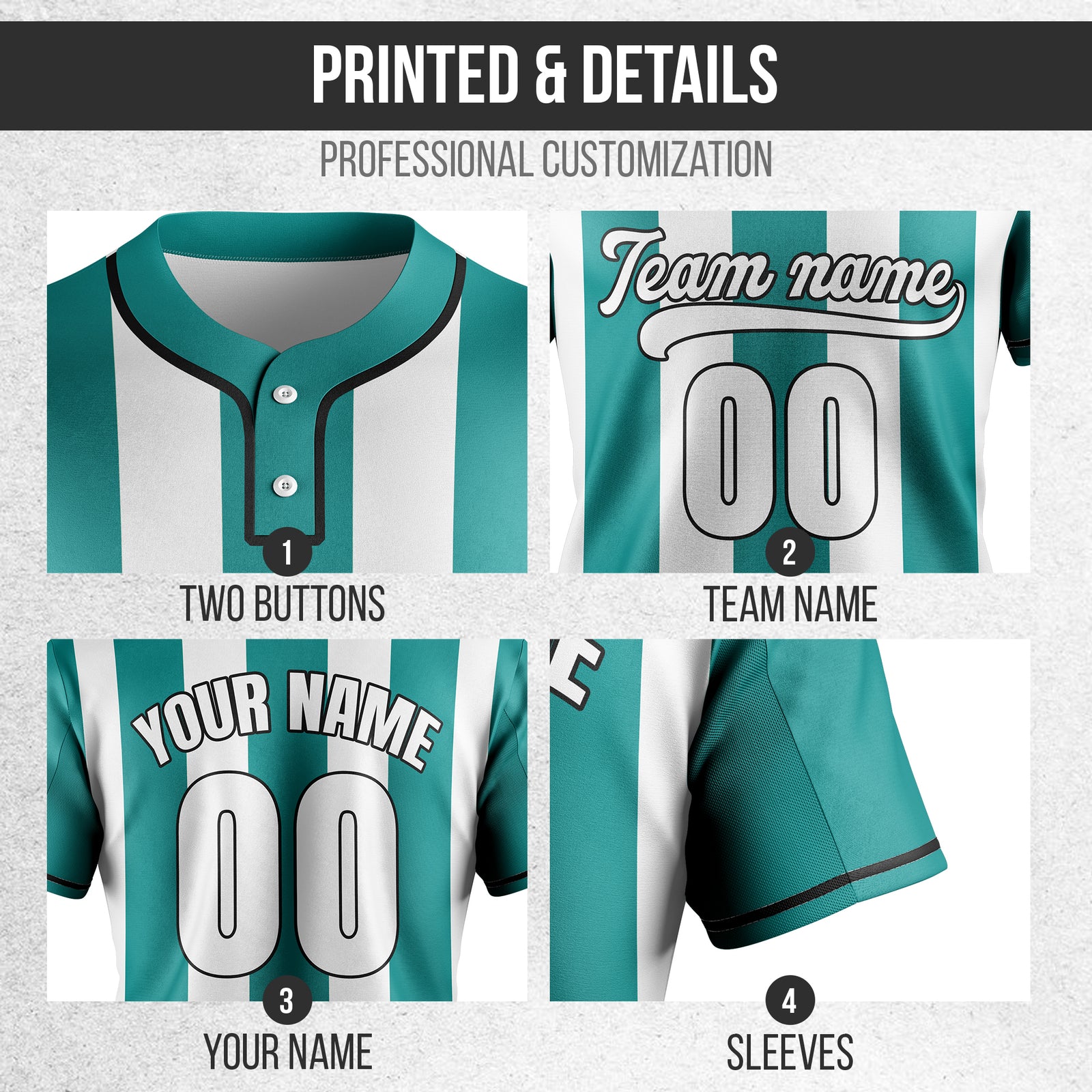 Custom Dual Stripe Teal Baseball Sports Jersey Personalized Uniform with Name & Number
