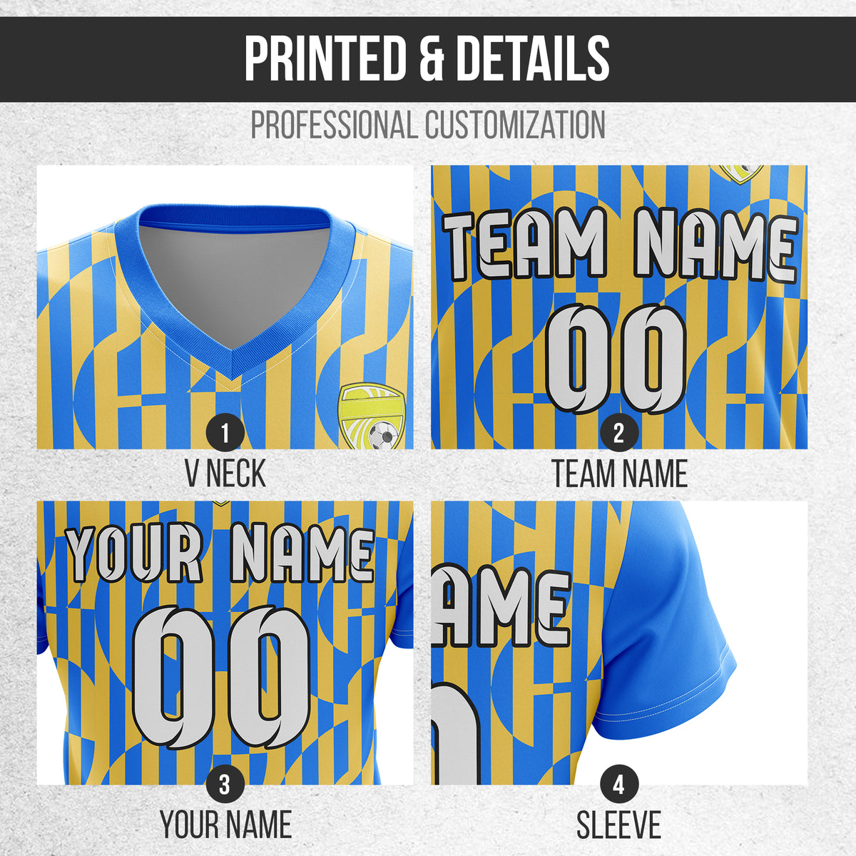 Custom Pulse Grid V-Full Pattern Blue Soccer sport Tops Jersey