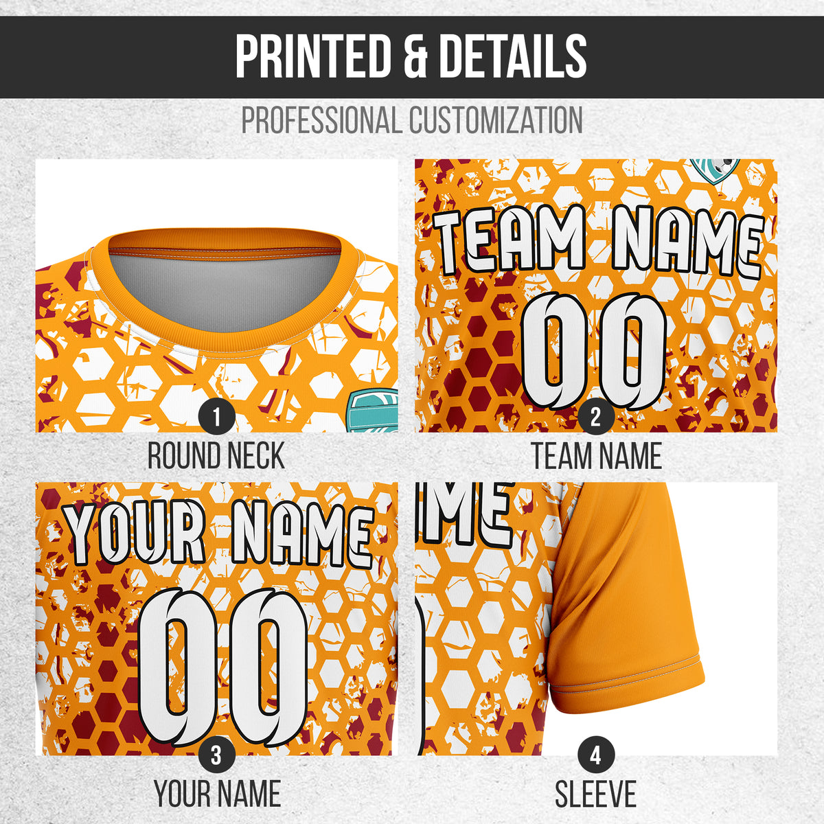 Custom Hex R-Full Pattern Soccer Orange Sport Tops Jersey