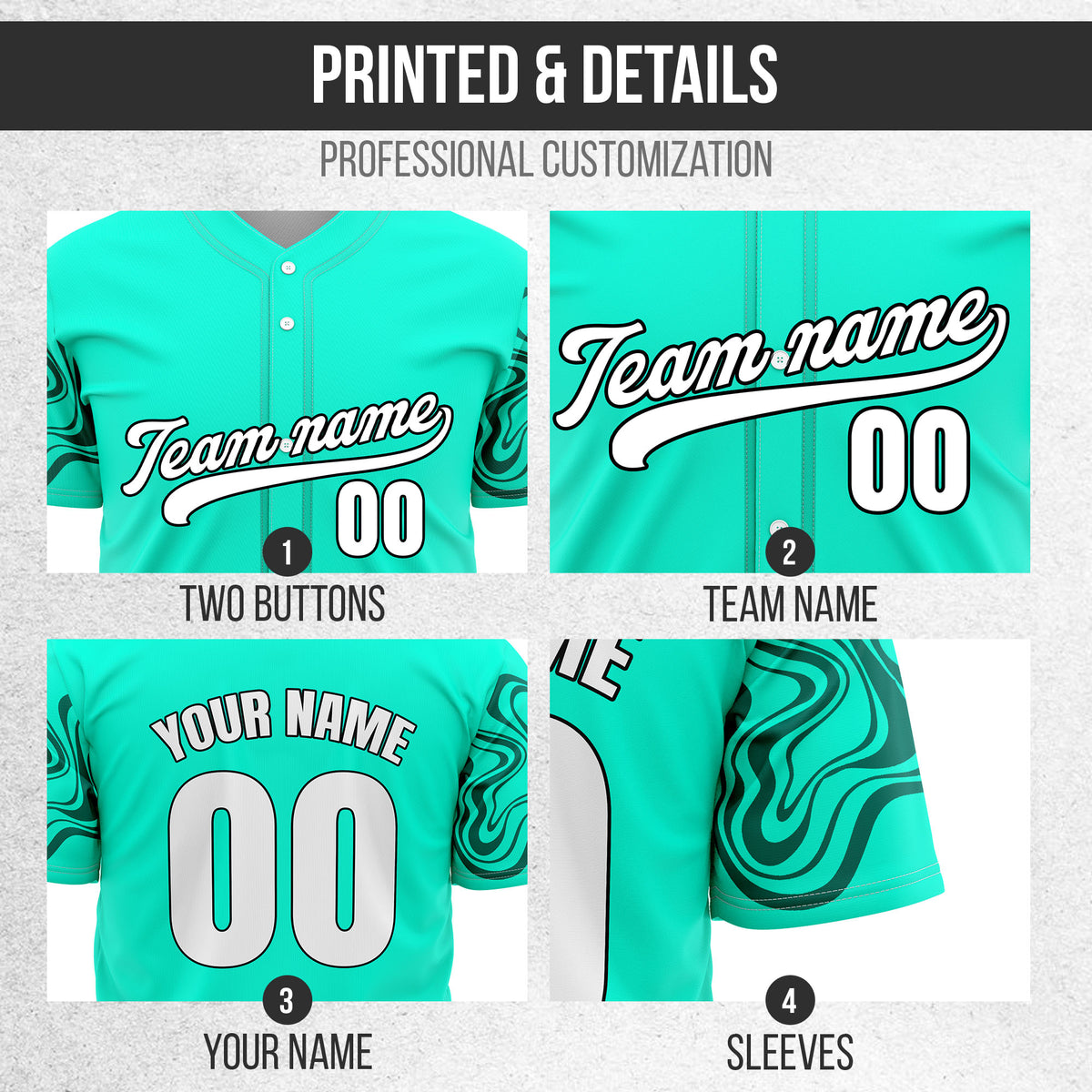 Custom Wave Aqua Baseball Sports Jerseys Personalized Uniform with Name & Numbers