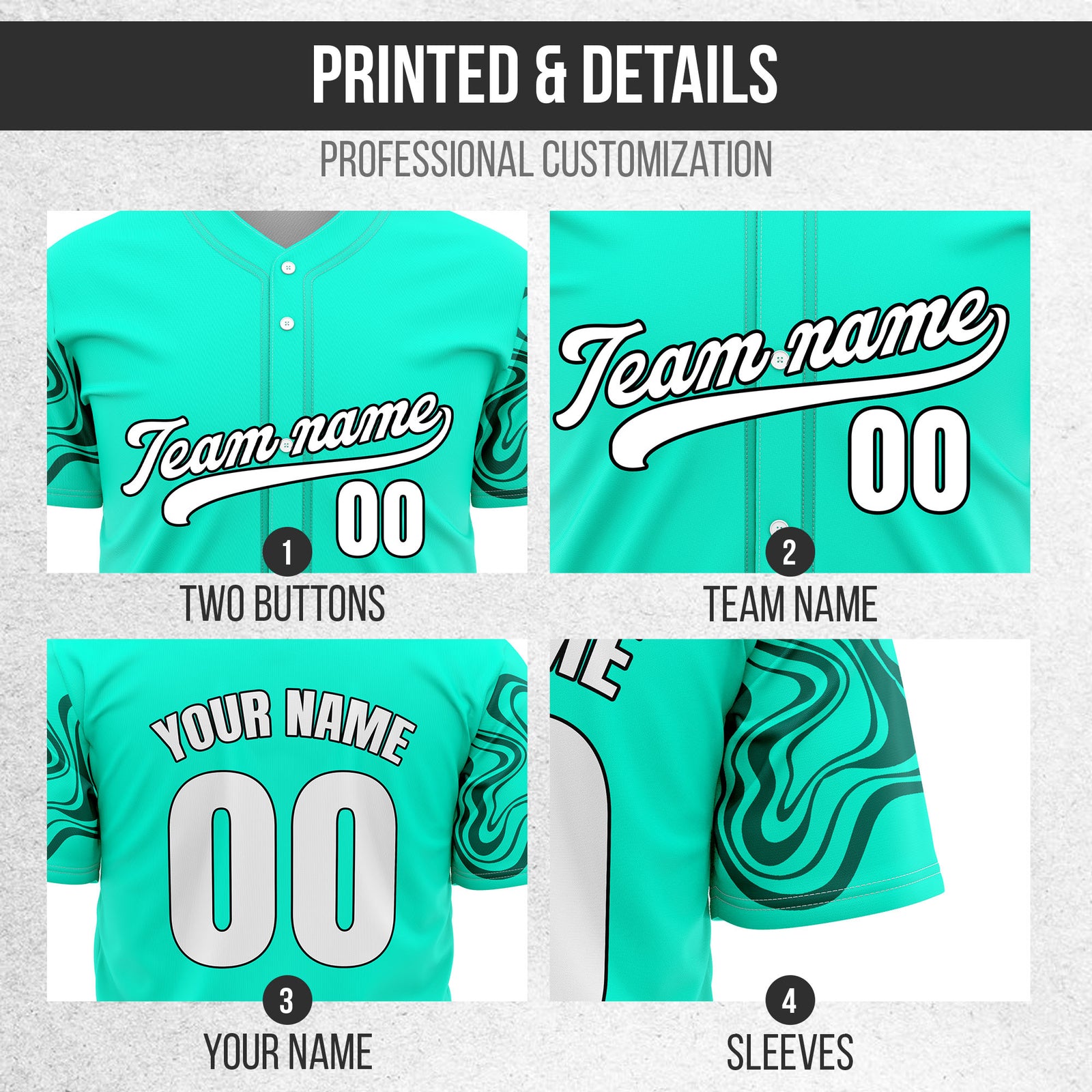 Custom Wave Aqua Baseball Sports Jerseys Personalized Uniform with Name & Numbers