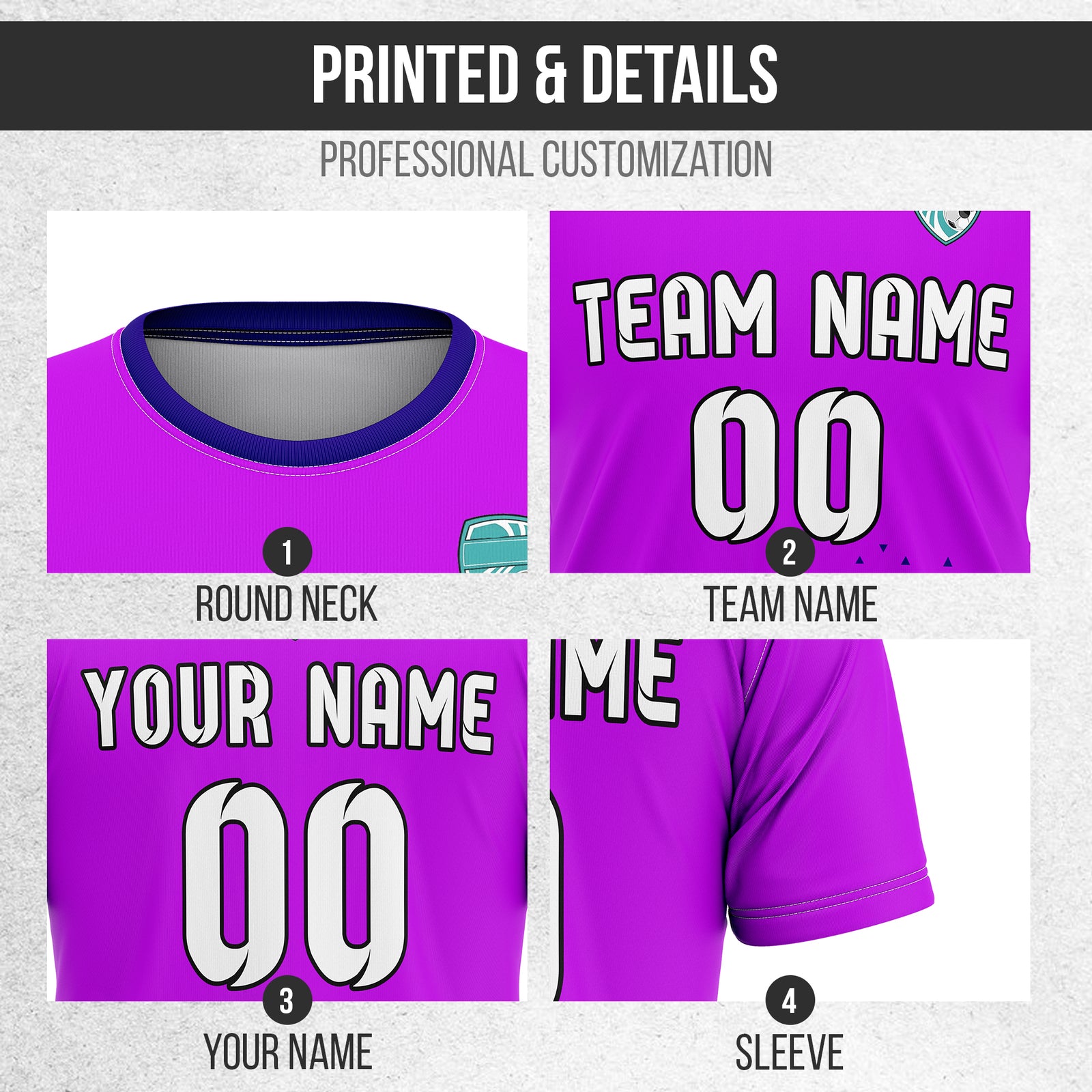 Custom Tri-Edge R Side Pattern Soccer Purple Sport Tops Jersey