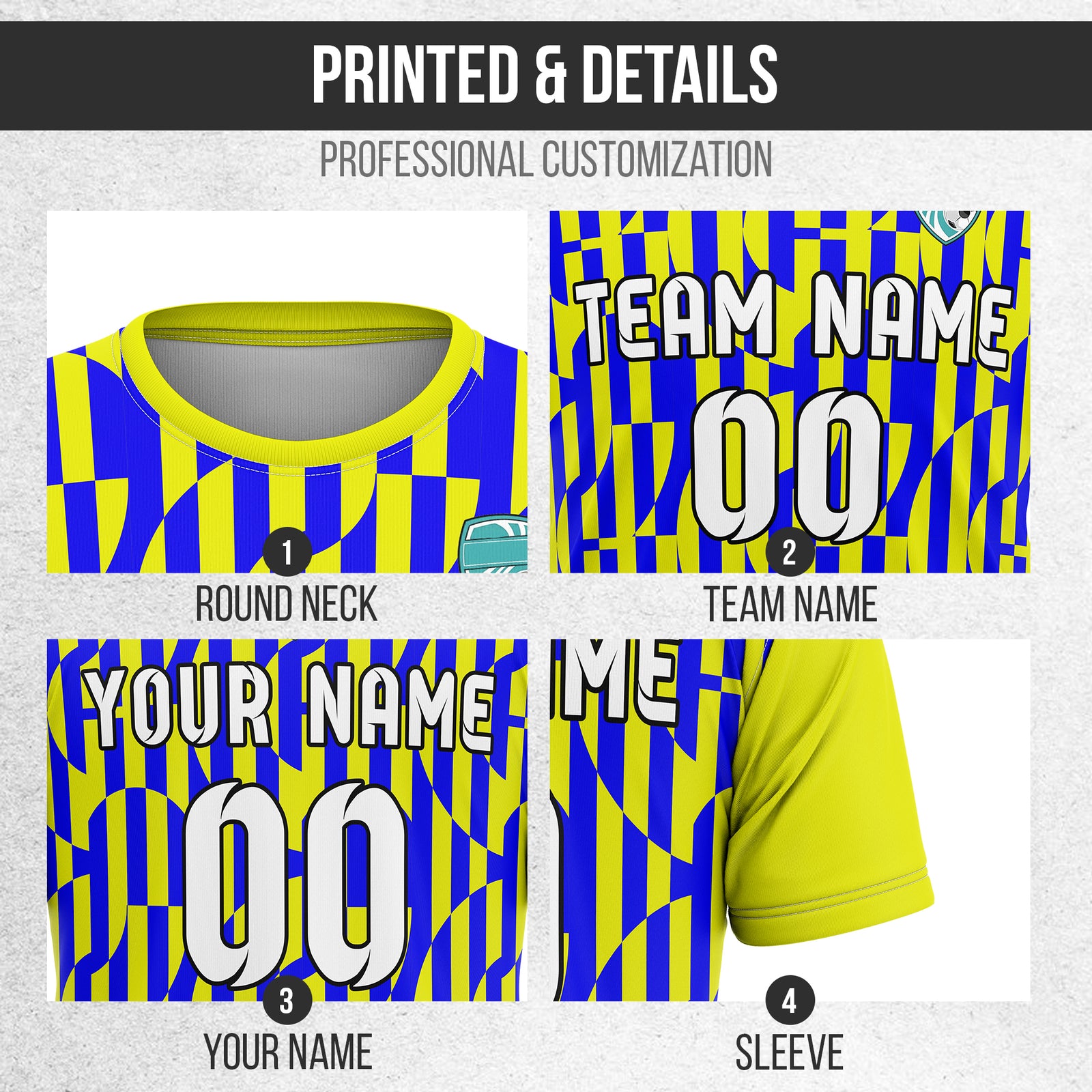 Custom Pulse Grid R-Full Pattern Soccer Yellow Sport Tops Jersey