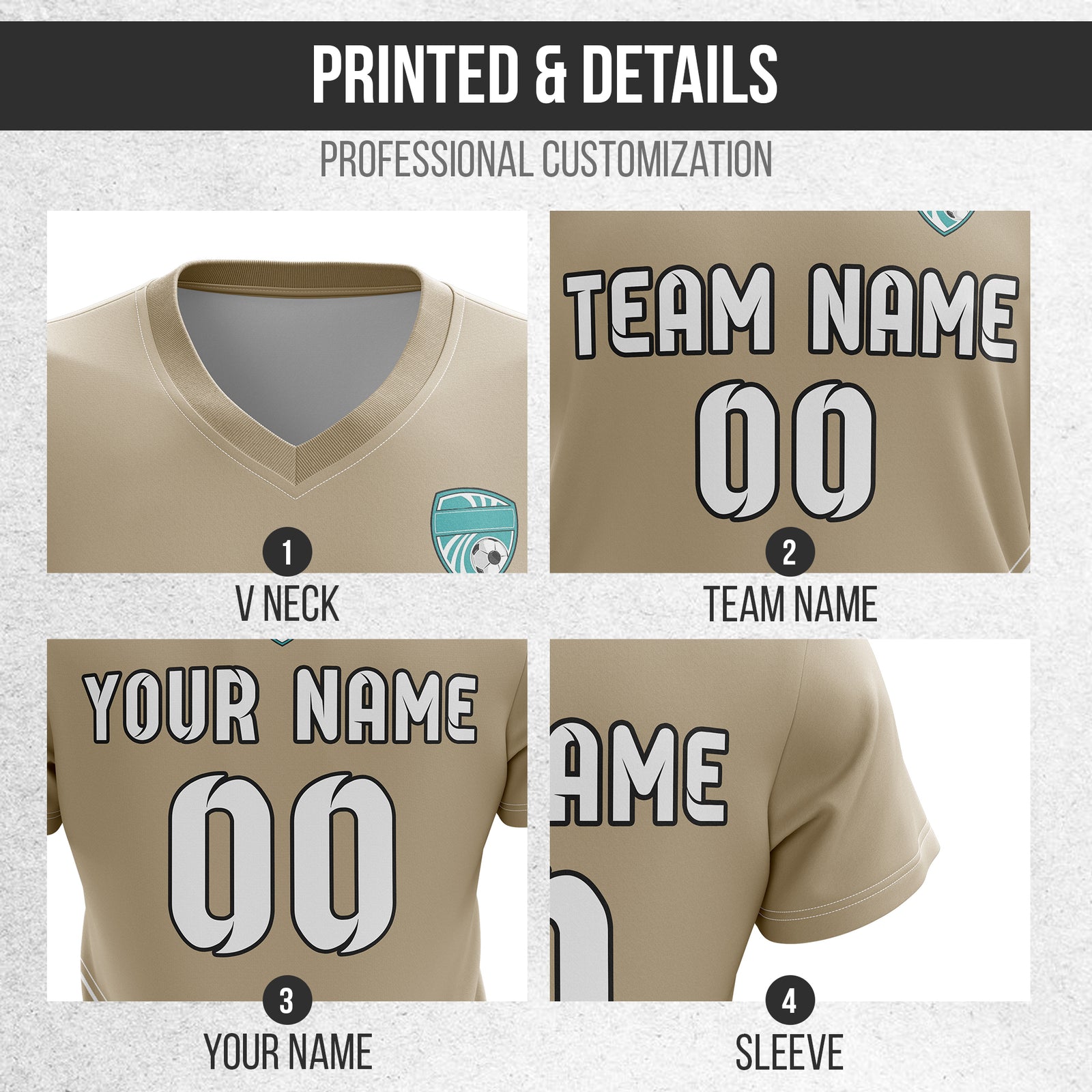 Custom WaveLine Stripe V-Neck khaki Soccer sport Tops Jersey