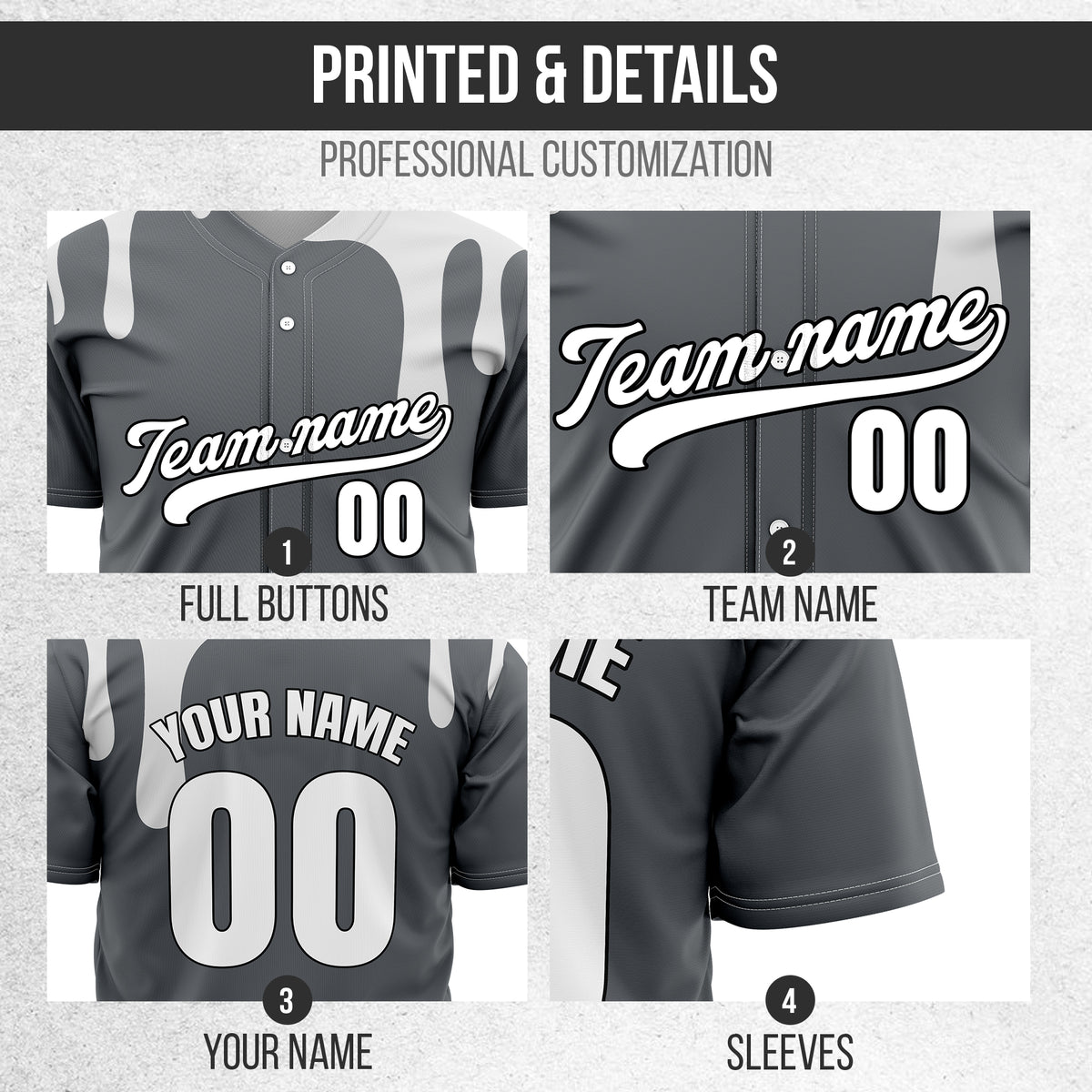 Custom Ink Dripline Dark Grey Sports Jersey Personalized Uniform with Name & Number