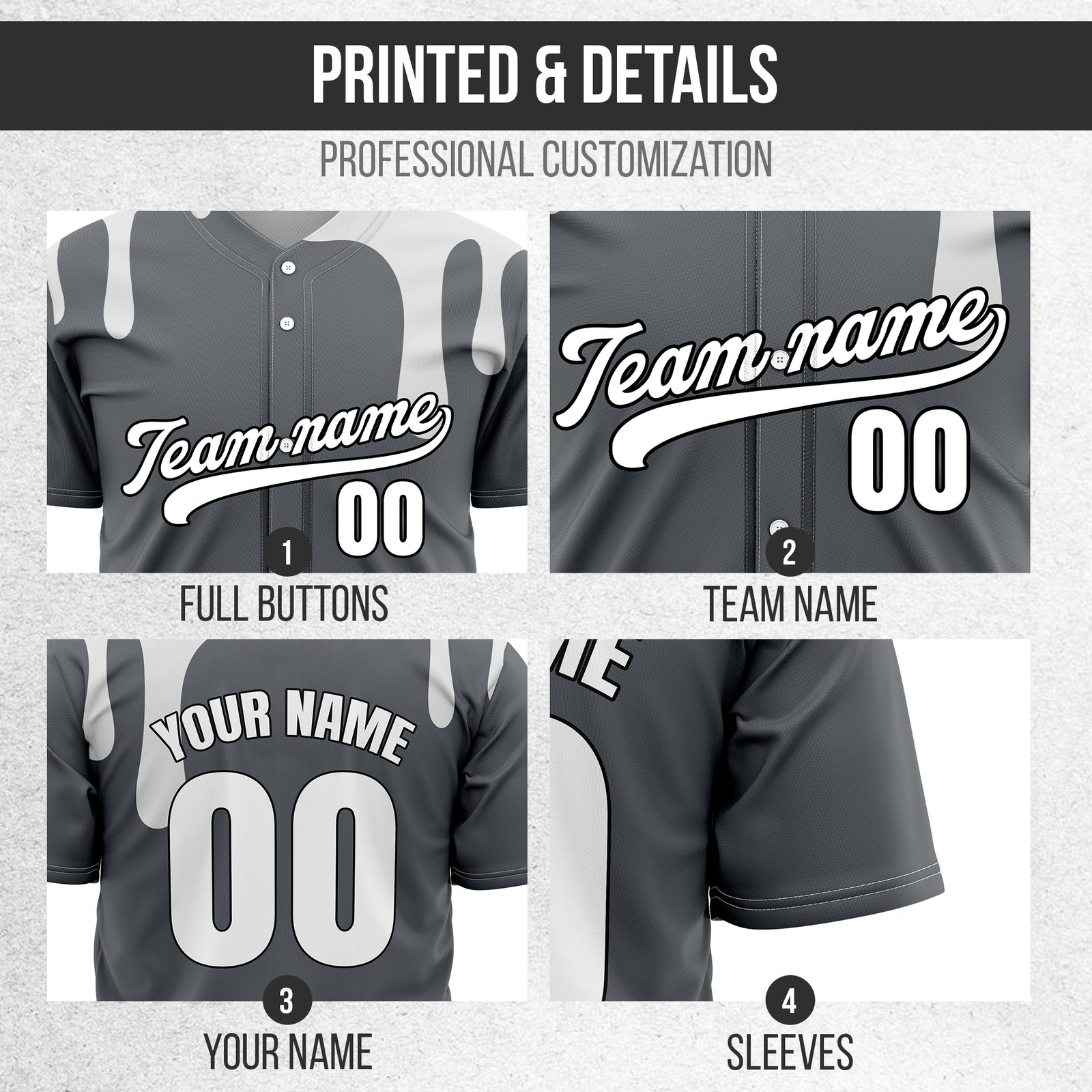 Custom Ink Dripline Dark Grey Sports Jersey Personalized Uniform with Name & Number