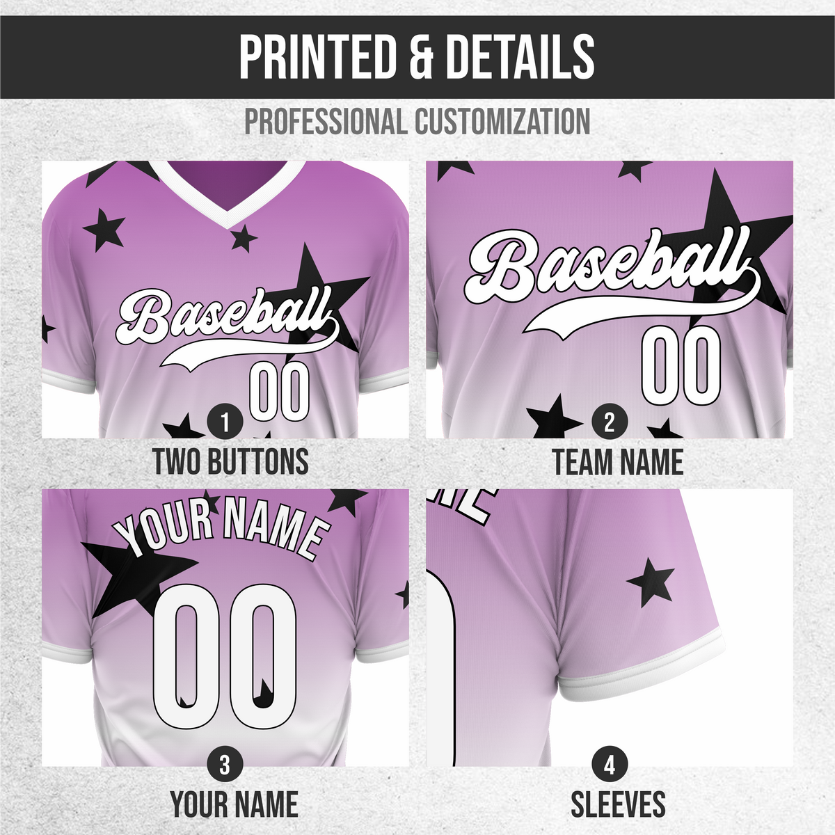 Custom Starfall Gradient Baseball Purple Sports Jersey Personalized Uniform with Name & Number