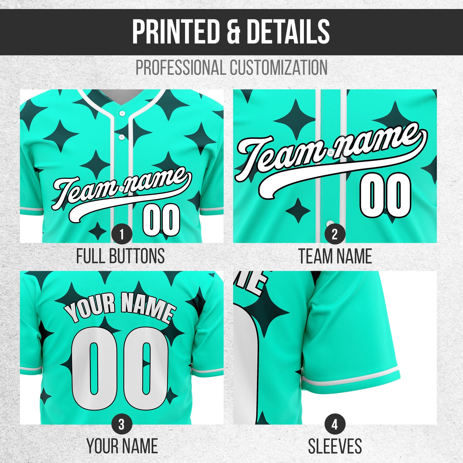 Custom Starlight Aqua Baseball Sports Jersey Personalized Uniform with Name & Number