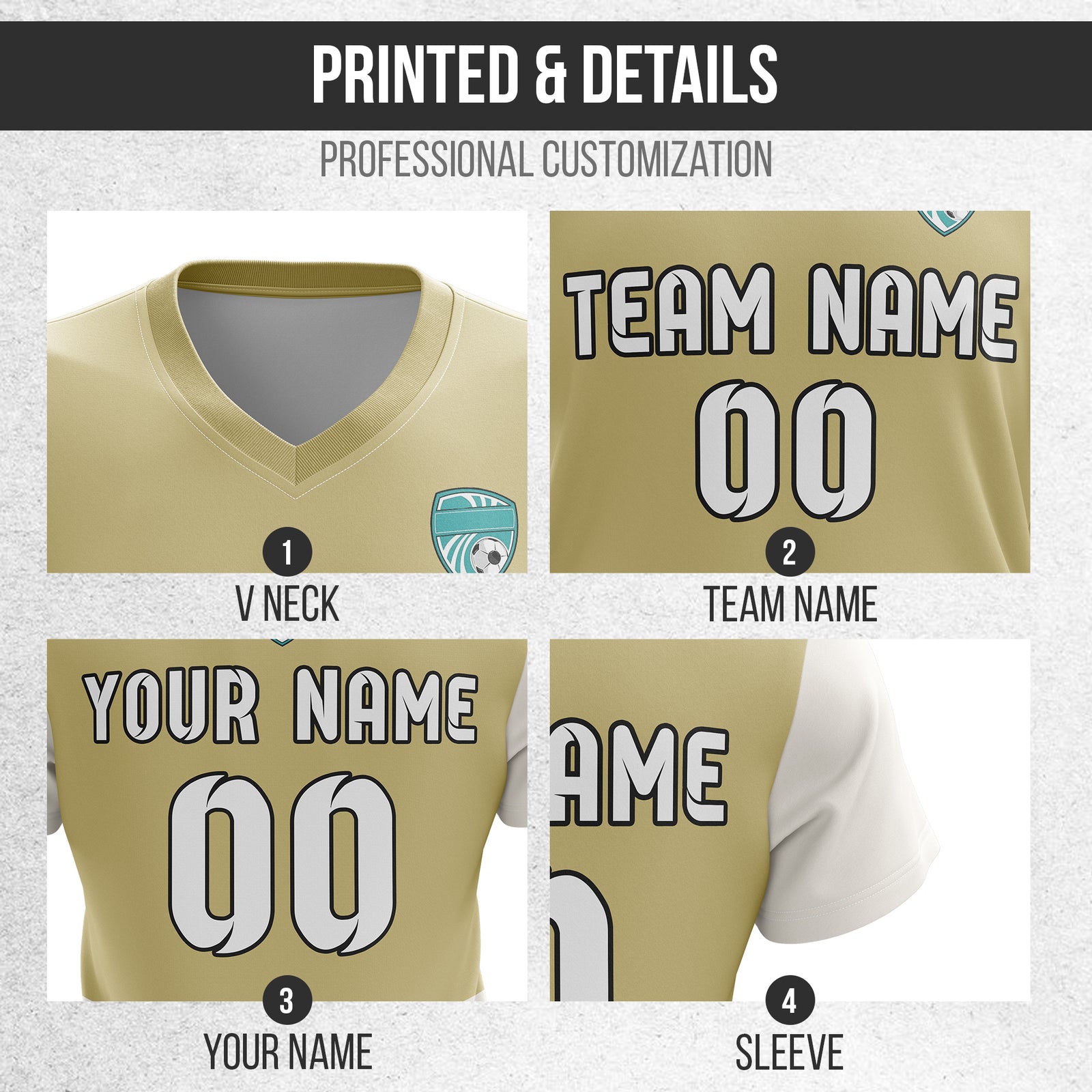 Custom BaseLine V Stripe Pattern khaki Soccer sport Tops Jersey