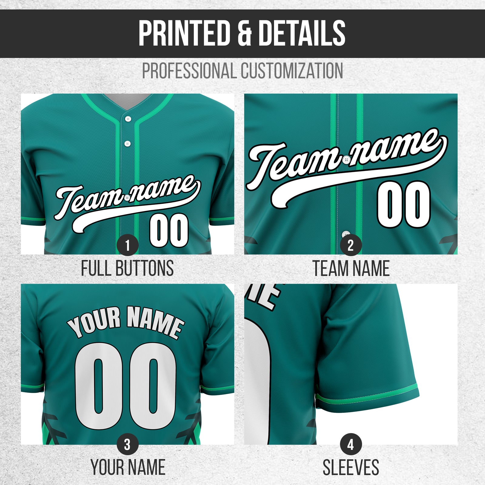 Custom Stitchline Baseball Teal Sports Jersey Personalized Uniform with Name & Number
