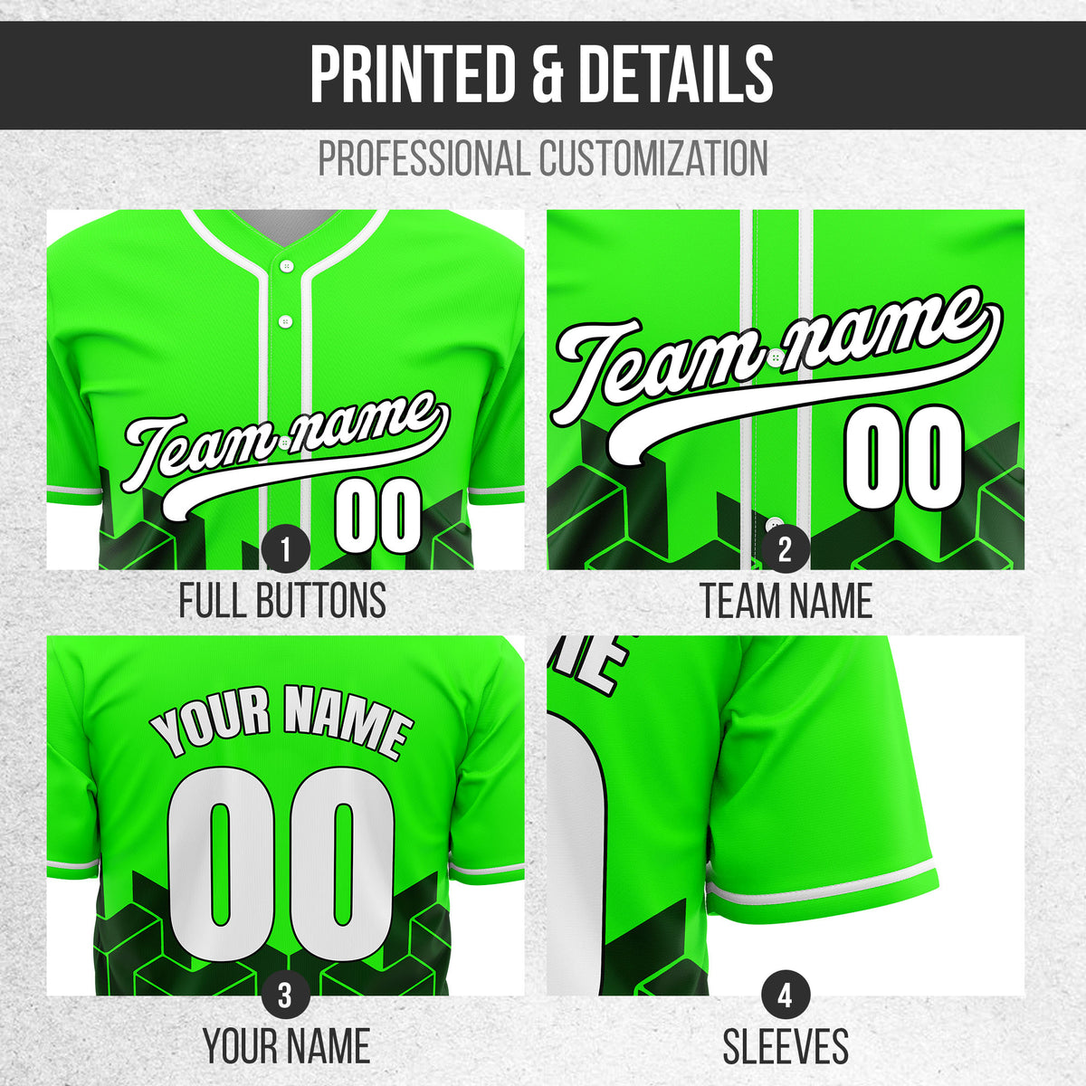 Custom Grid Iron Neon Green Baseball Sports Jersey Personalized Uniform with Name & Number
