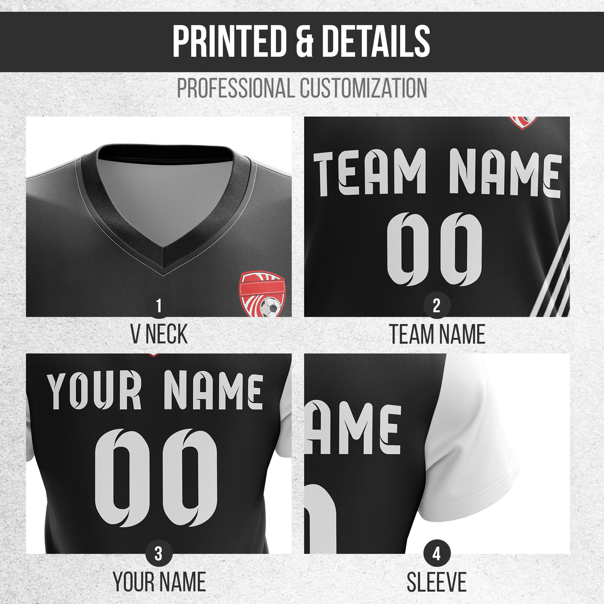 Custom Rapid Line V-Side Pattern Black Soccer sport Tops Jersey