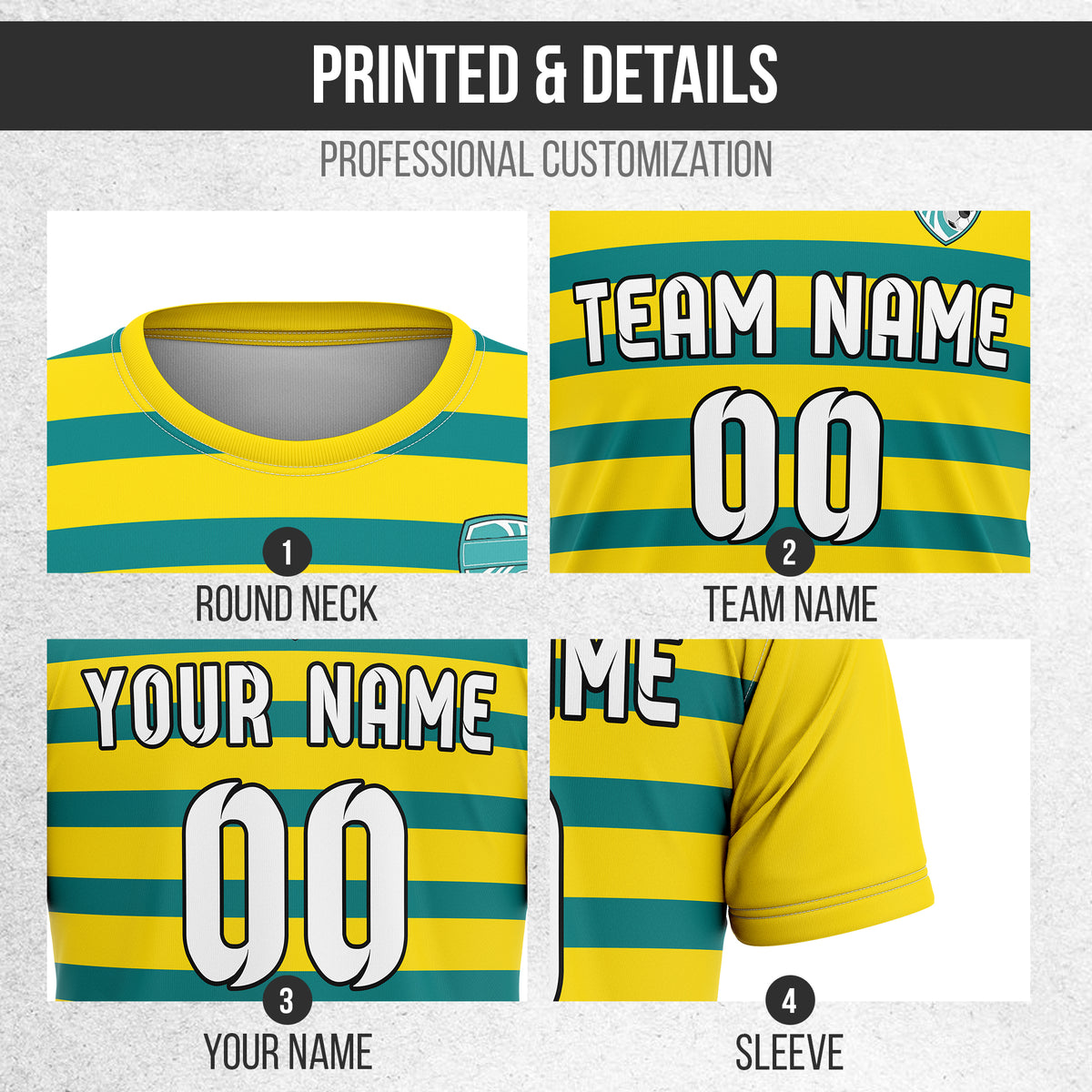Custom Royal Stripe Yellow Soccer sport Tops Jersey