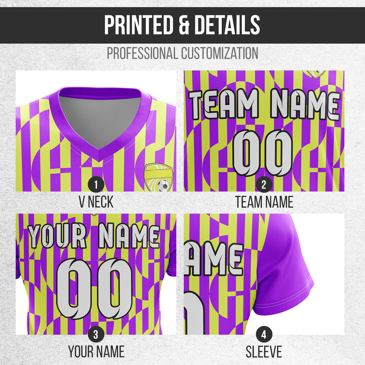 Custom Pulse Grid V-Full Pattern Purple Soccer sport Tops Jersey