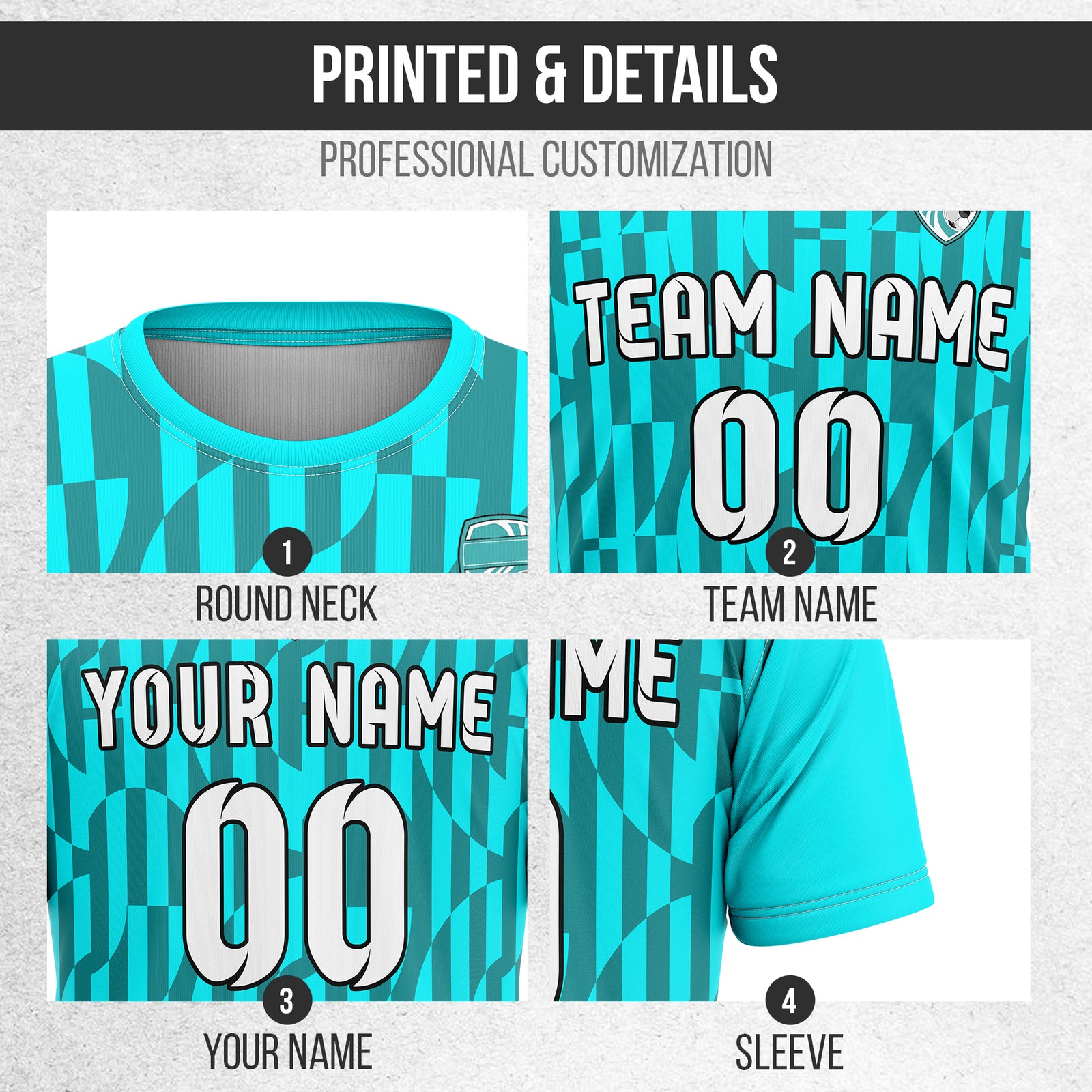 Custom Pulse Grid R-Full Pattern Soccer Aqua Sport Tops Jersey