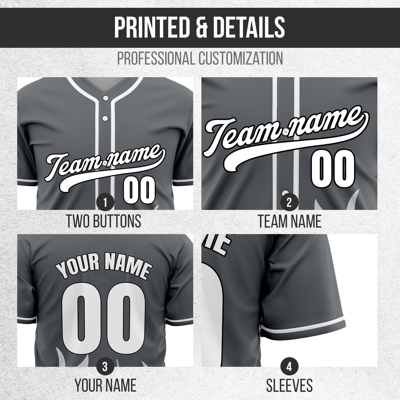 Custom Burnout Dark Grey Baseball Sports Jersey Personalized Uniform with Name & Number