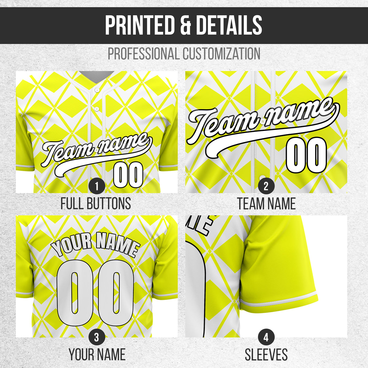 Custom Rhombus Blaze Yellow Baseball Sports Jersey Personalized Uniform with Name & Number